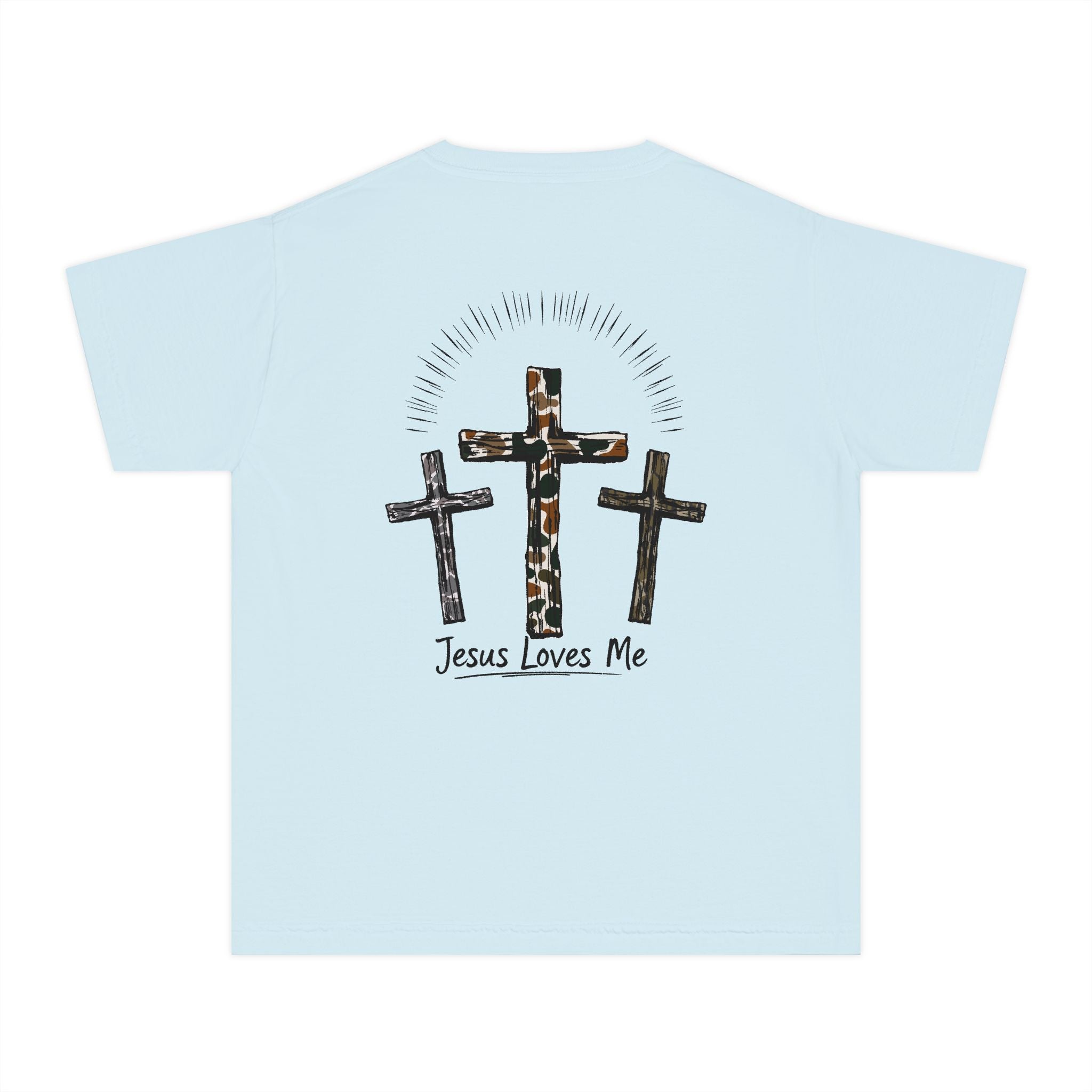 JESUS LOVES ME Camo Crosses Youth Midweight Tee - Fun Farm-Themed Shirt