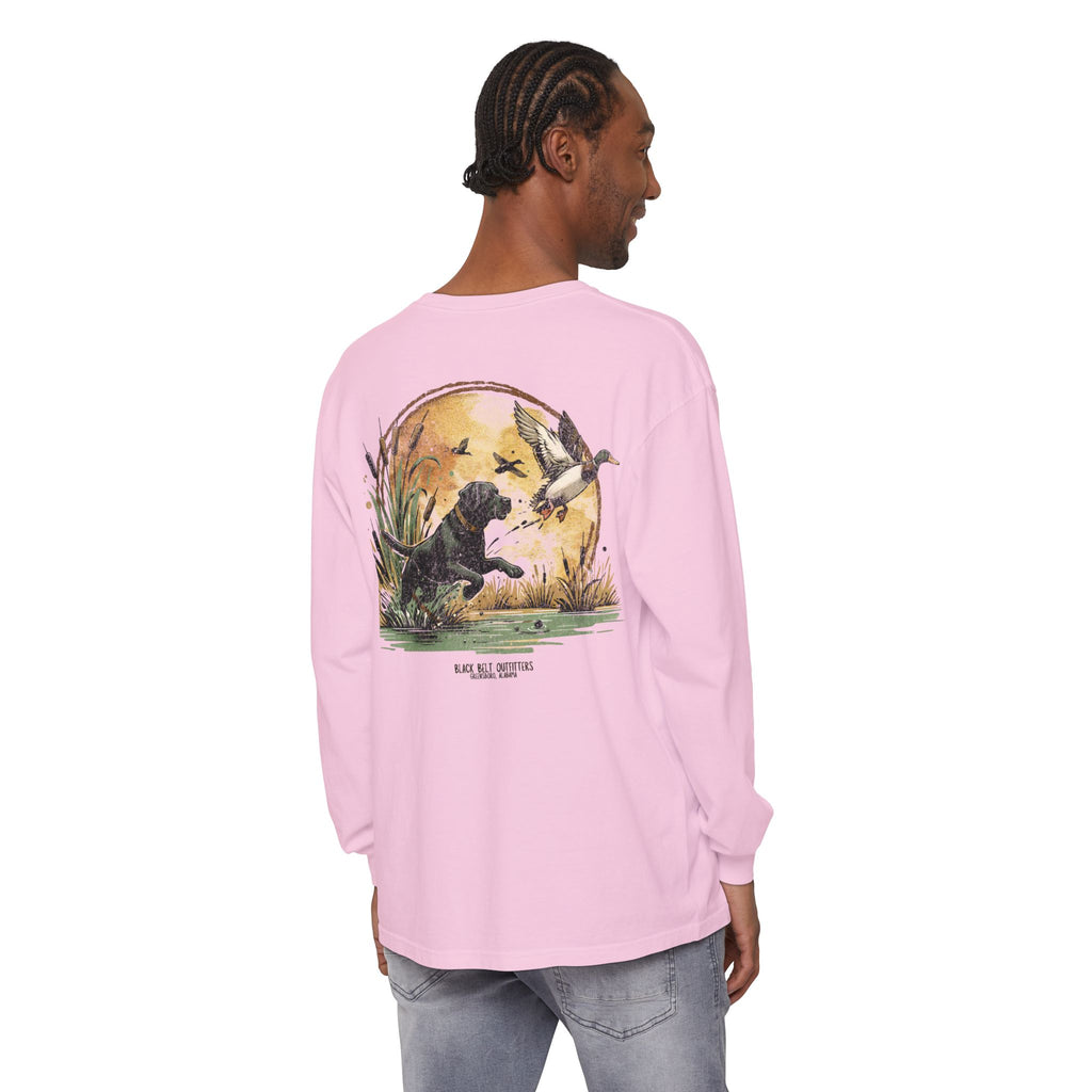 Duck Dog The Chase Unisex Garment-Dyed Long Sleeve T-Shirt, Casual Wear, Gift for Him/Her, Streetwear, Everyday Comfort, Comfortable Layering