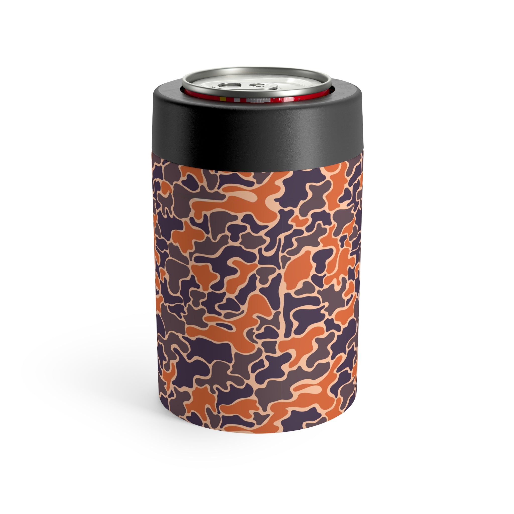 Orange Blue Collegiate Camo Can Holder, Rustic Drink Insulator, Camping Accessory, Outdoor Party Favor, Unique Gifts for Him