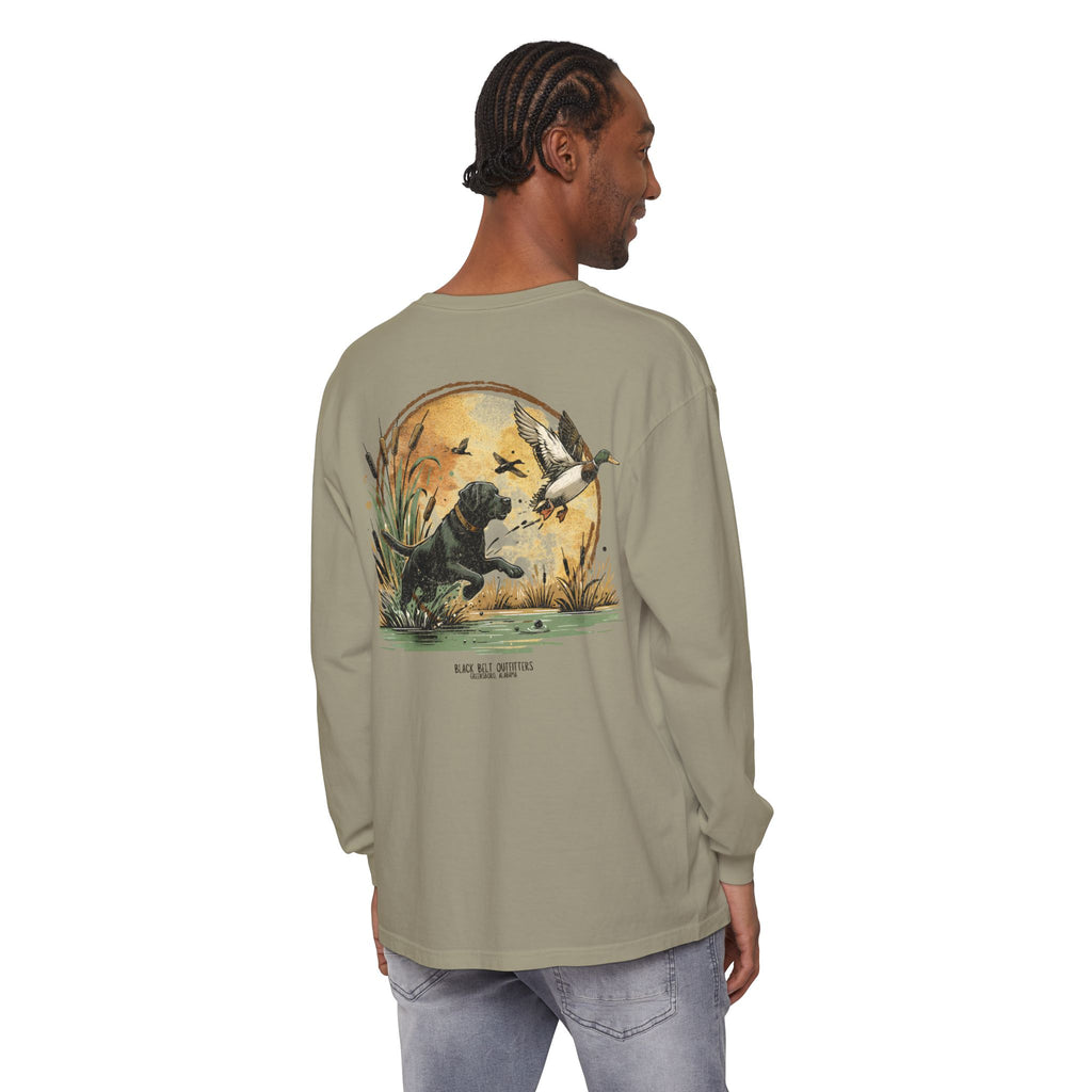 Duck Dog The Chase Unisex Garment-Dyed Long Sleeve T-Shirt, Casual Wear, Gift for Him/Her, Streetwear, Everyday Comfort, Comfortable Layering