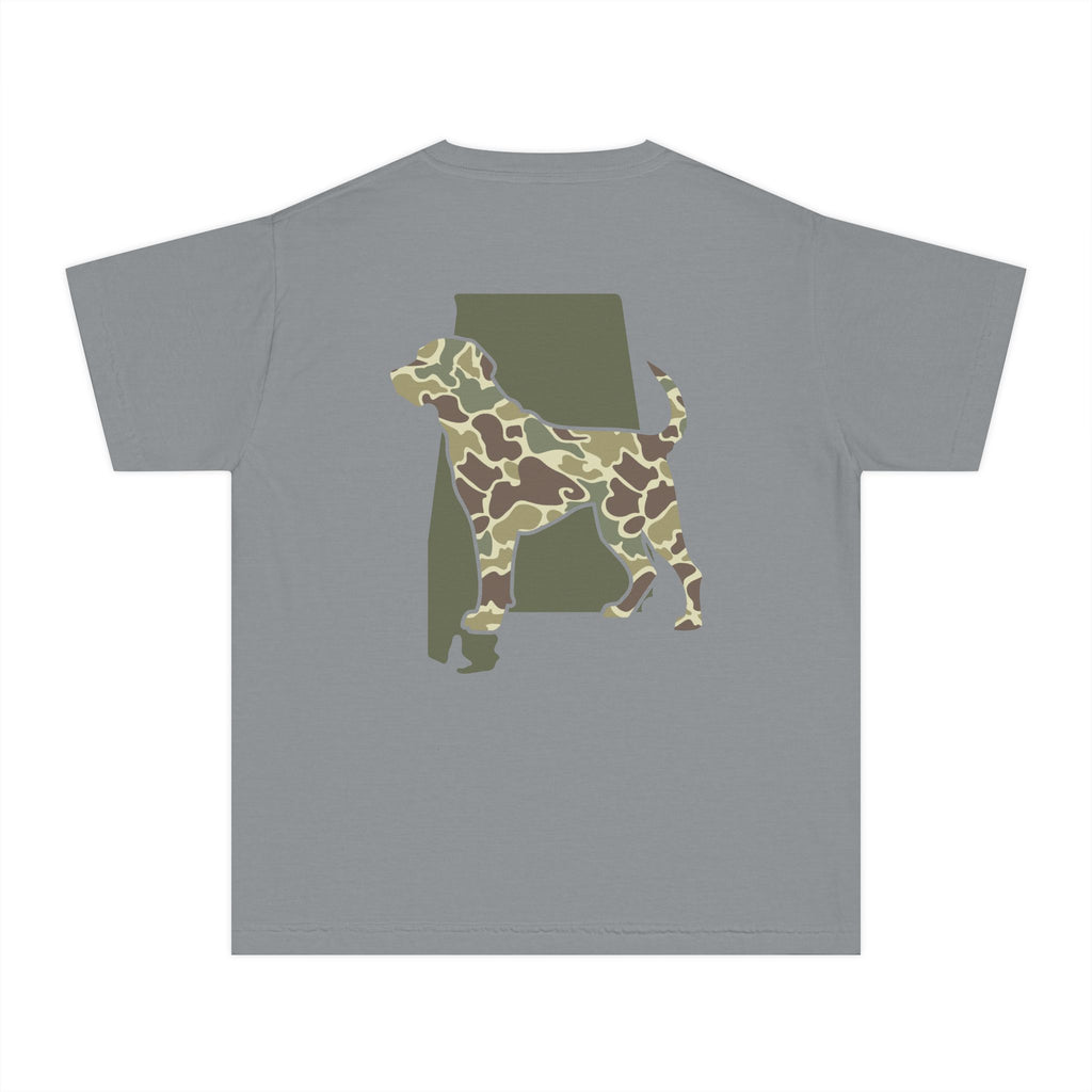 Alabama Camo Hunting Dog Youth Midweight Tee - Fun Farm-Themed Shirt