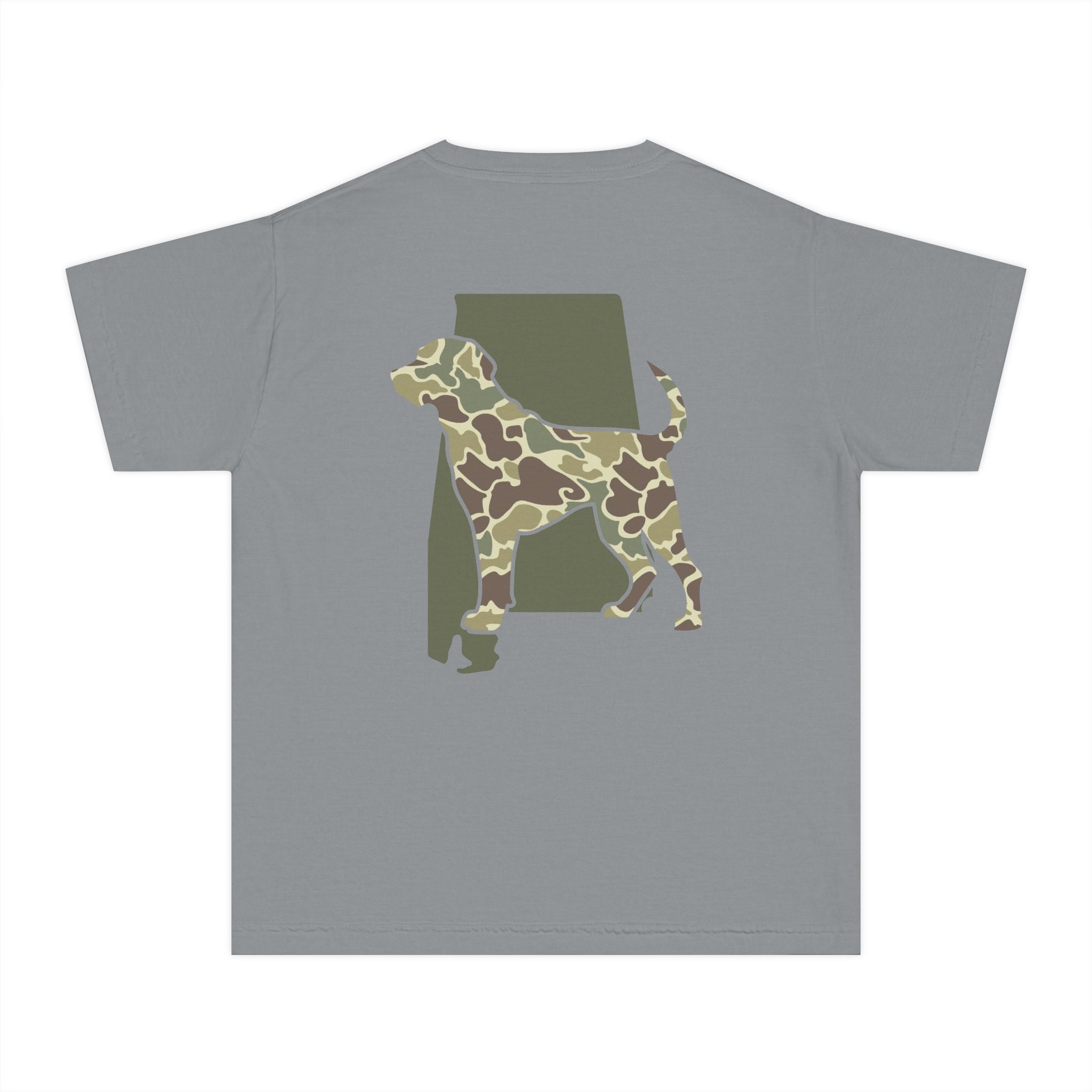 Alabama Camo Hunting Dog Youth Midweight Tee - Fun Farm-Themed Shirt