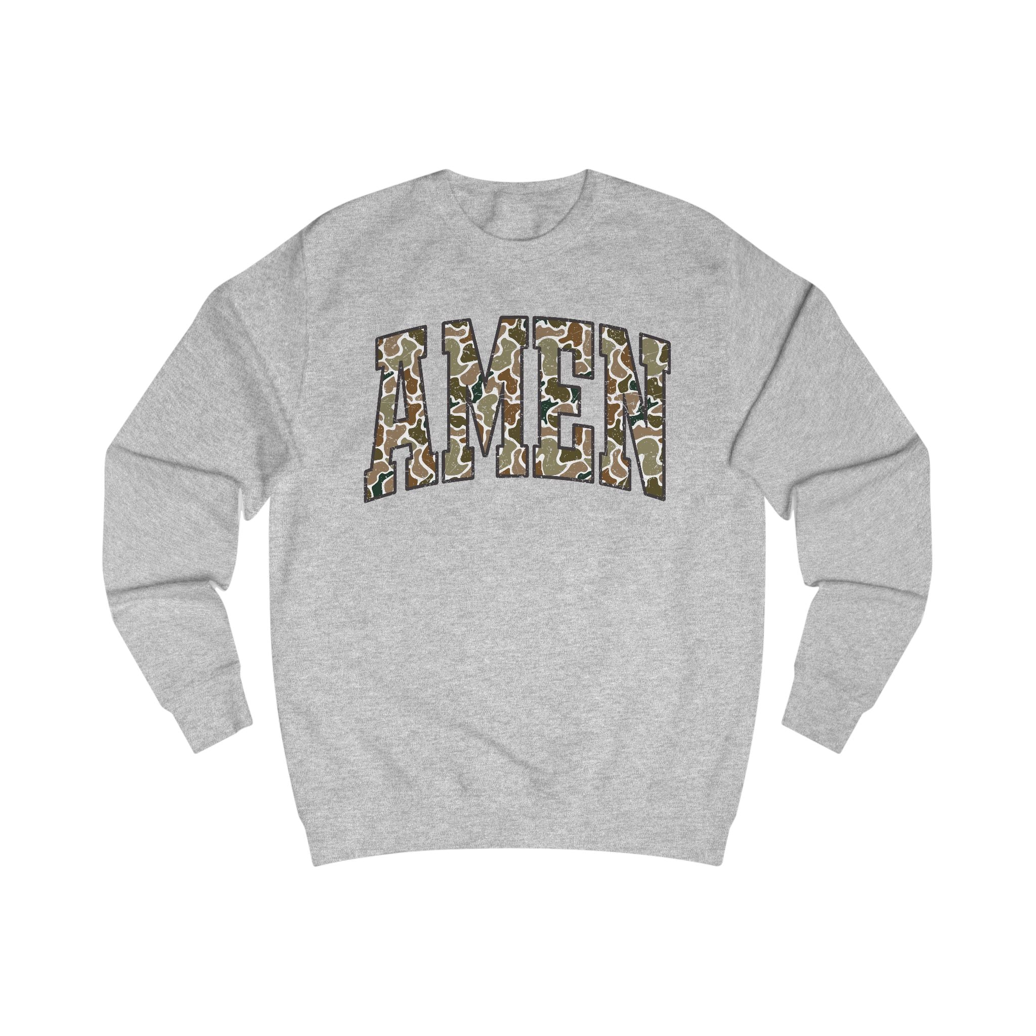 Camo Amen Unisex Sweatshirt, Cozy Graphic Sweater, Casual Gift, Perfect for Fall, Statement Apparel, Inspiring Fashion