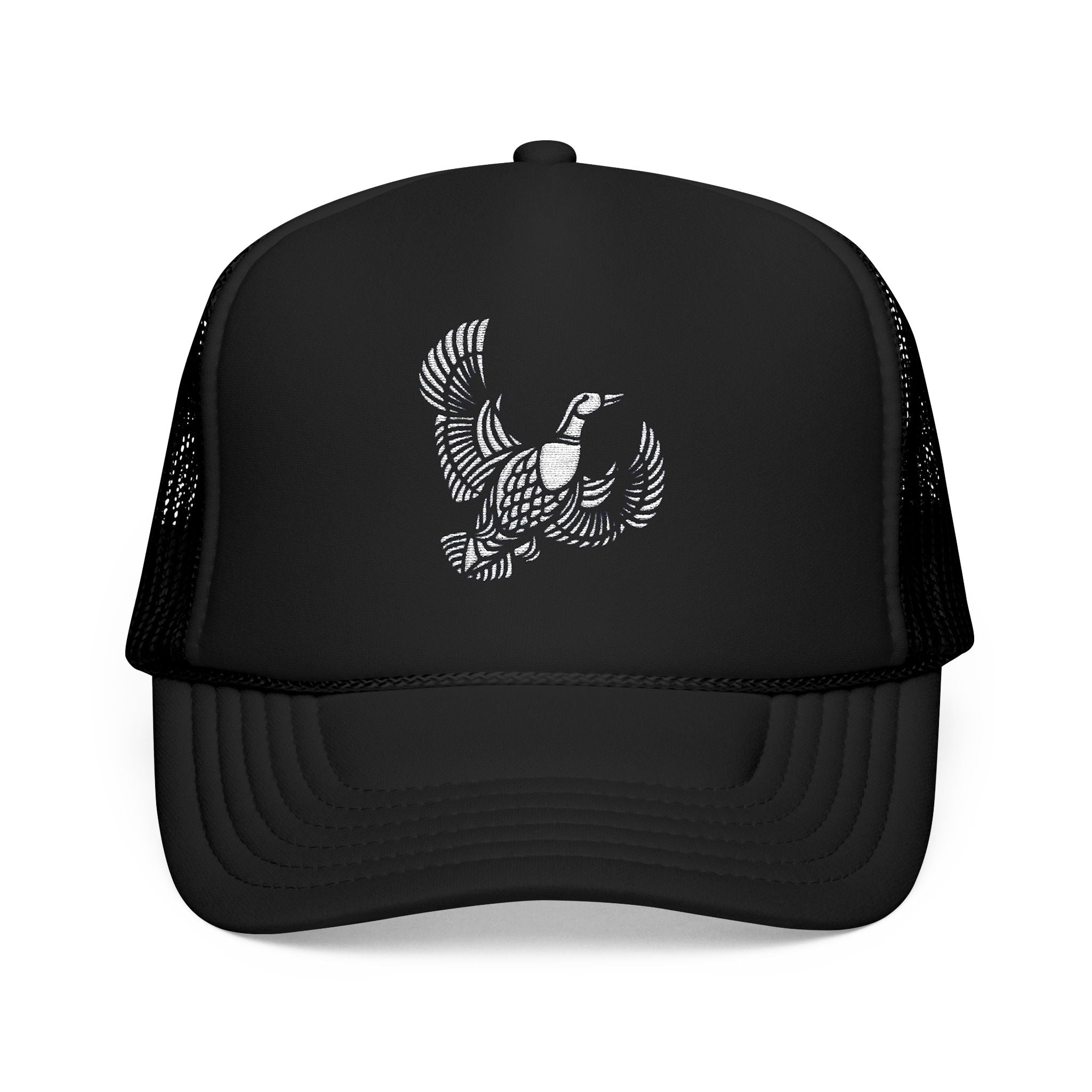 Flying Duck Embroidered Foam Trucker Hat - Stylish Outdoor Cap, Perfect Gift for Festivals, Sports Events, Casual Outings, Nature Lovers