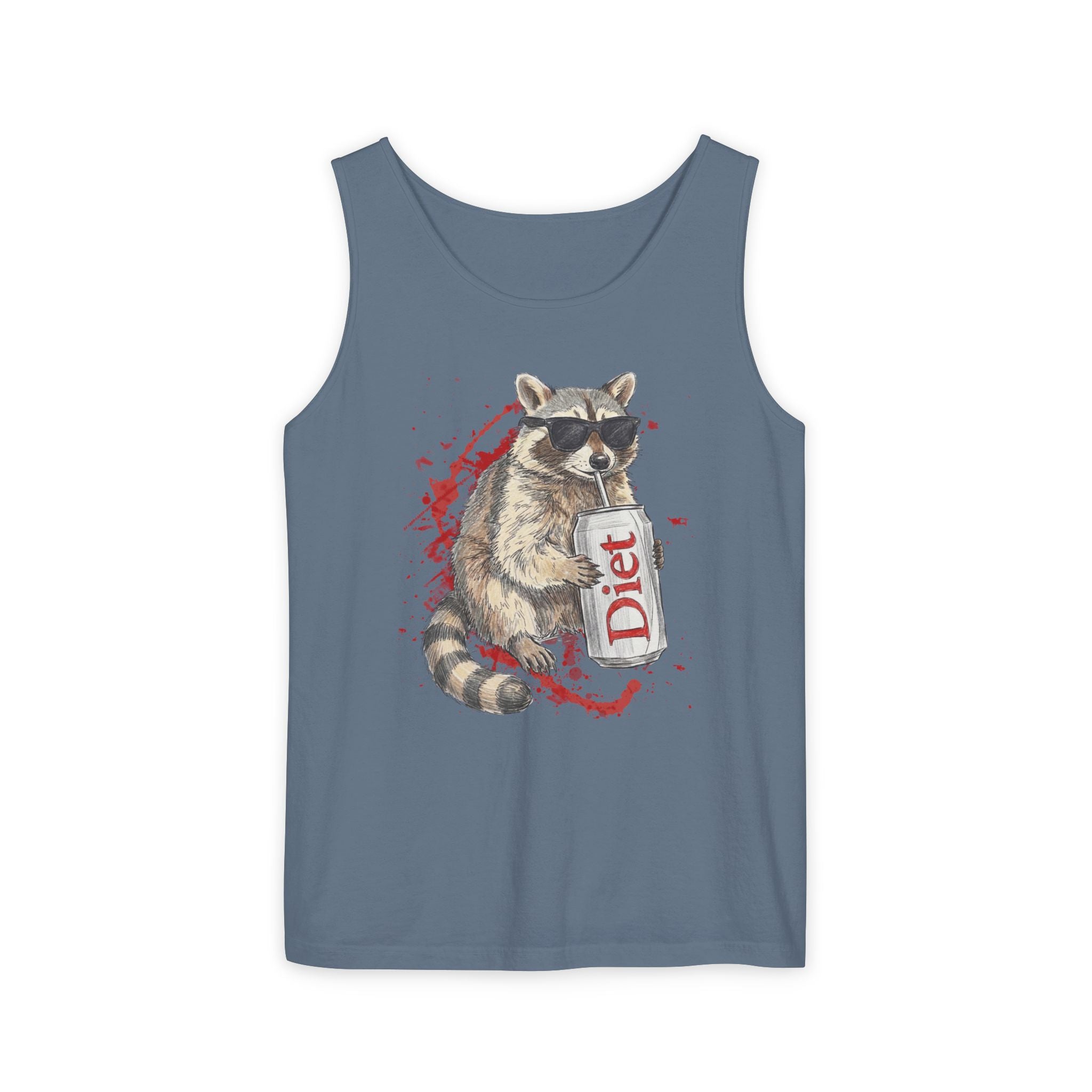 Soda Drinking, Sunglasses, Raccoon Tank Top