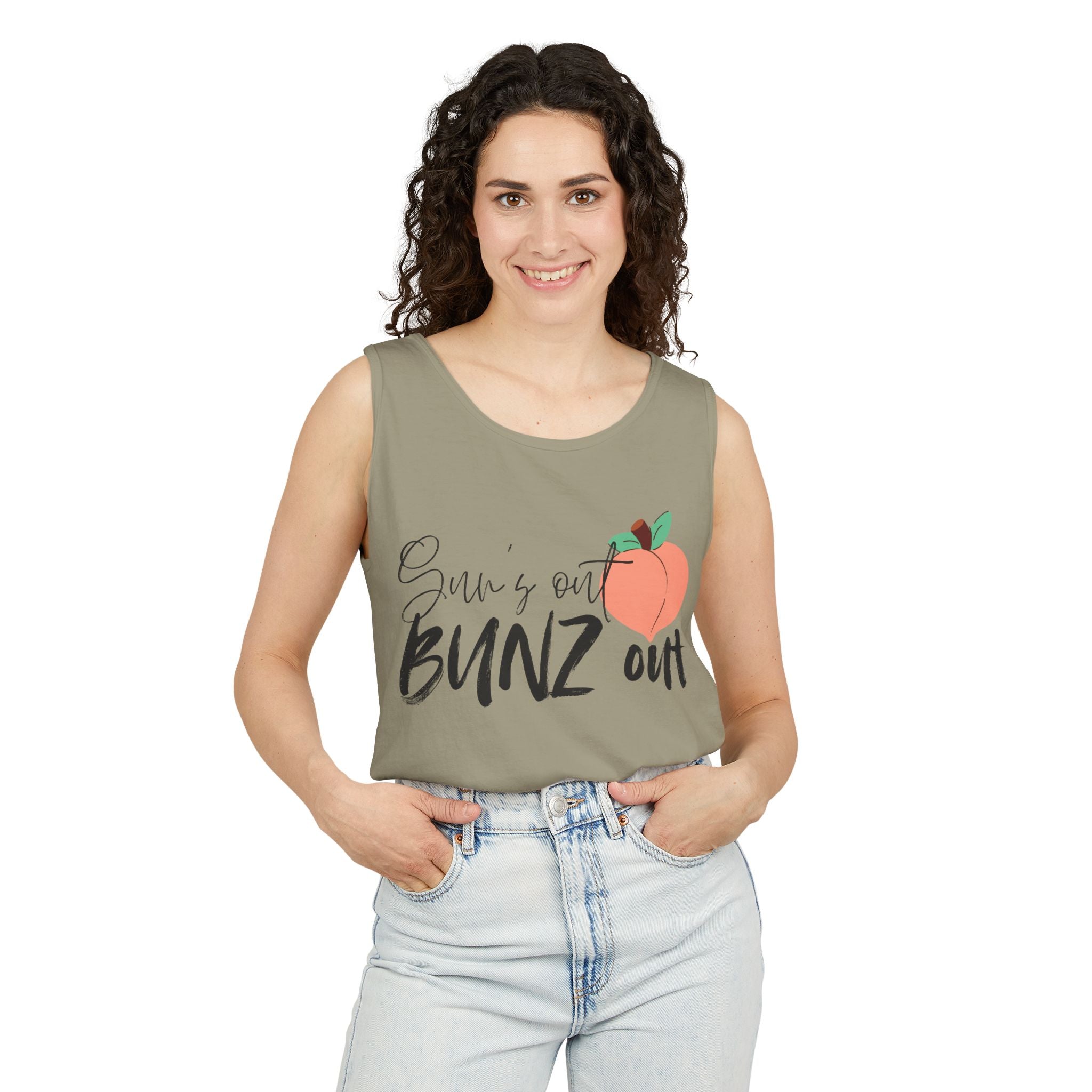 Sun’s Out Bunz Out Tank Top — Cute Peach Graphic Summer Tank