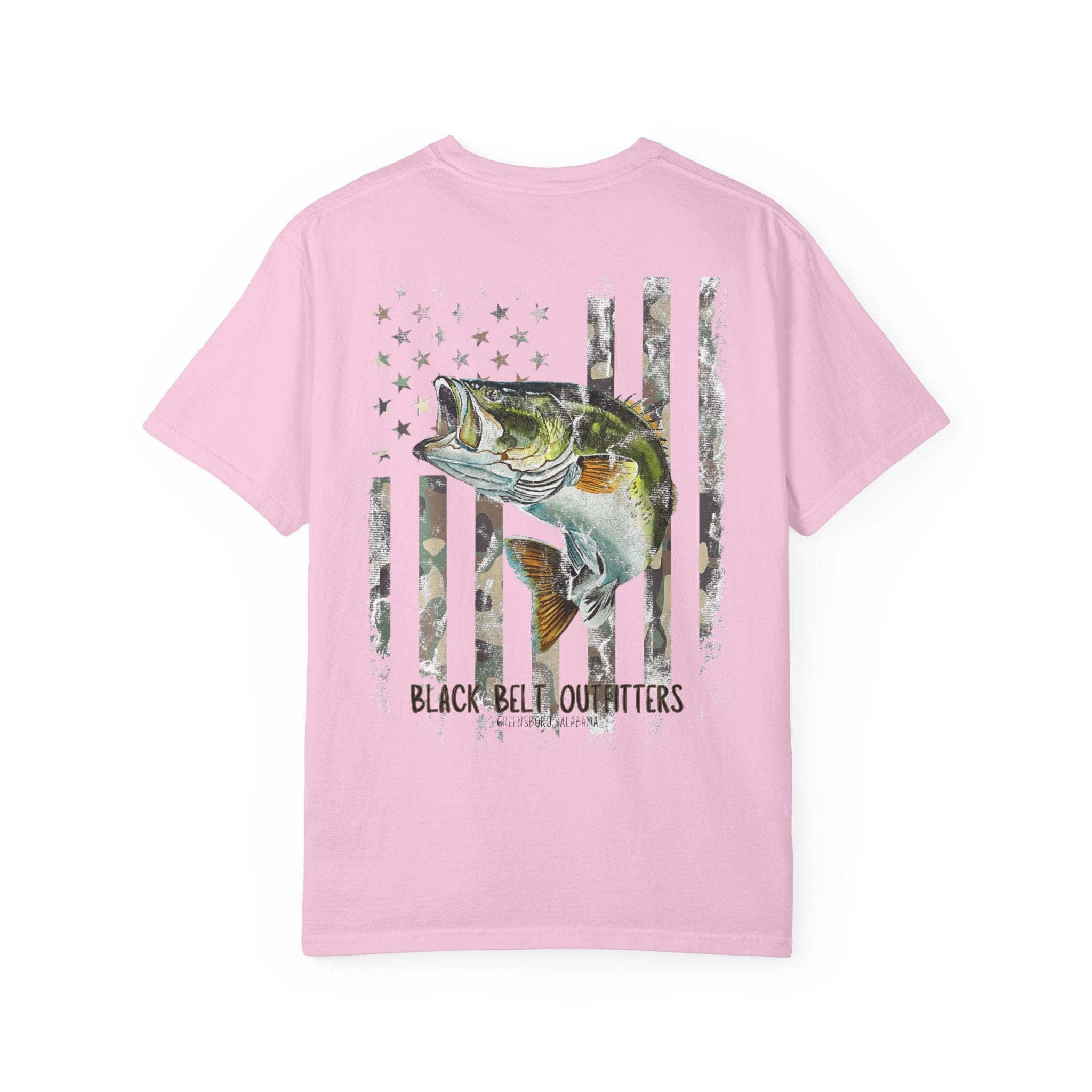 Bass Fish Camo American Flag Unisex T-Shirt, Perfect for Gifts, Father's Day, Golf Events, Casual Wear, Comfortable Tee