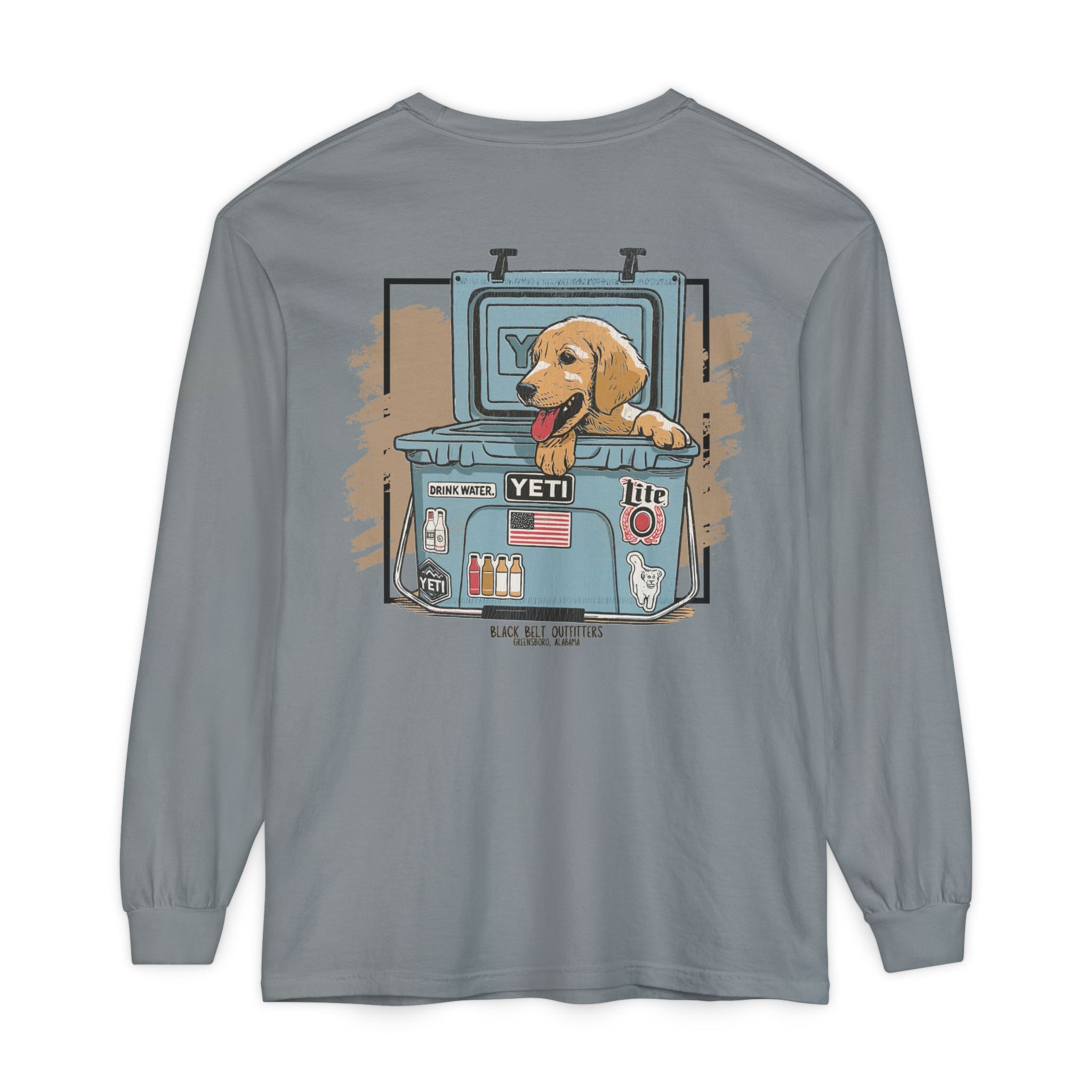 Lab Puppy in Cooler Unisex Garment-Dyed Long Sleeve T-Shirt, Casual Wear, Gift for Him/Her, Streetwear, Everyday Comfort, Comfortable Layering