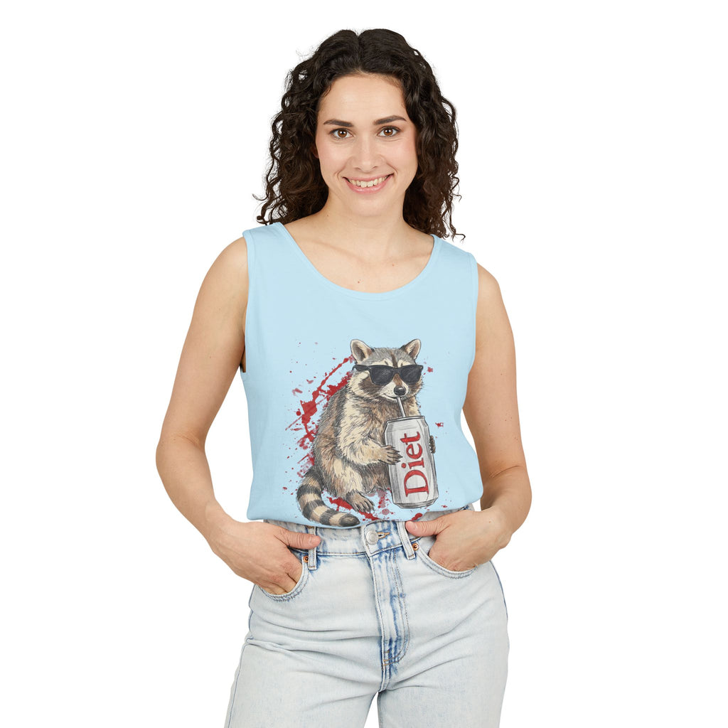 Soda Drinking, Sunglasses, Raccoon Tank Top