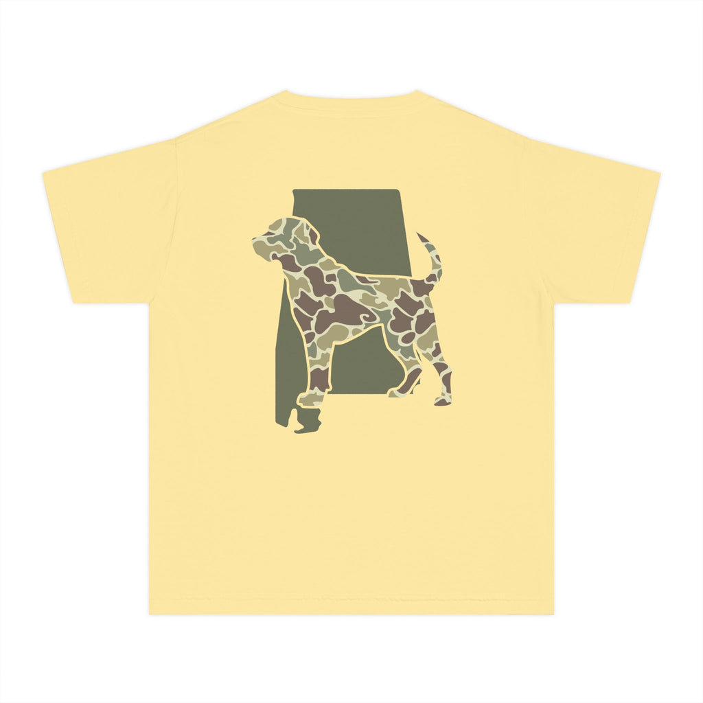 Alabama Camo Hunting Dog Youth Midweight Tee - Fun Farm-Themed Shirt