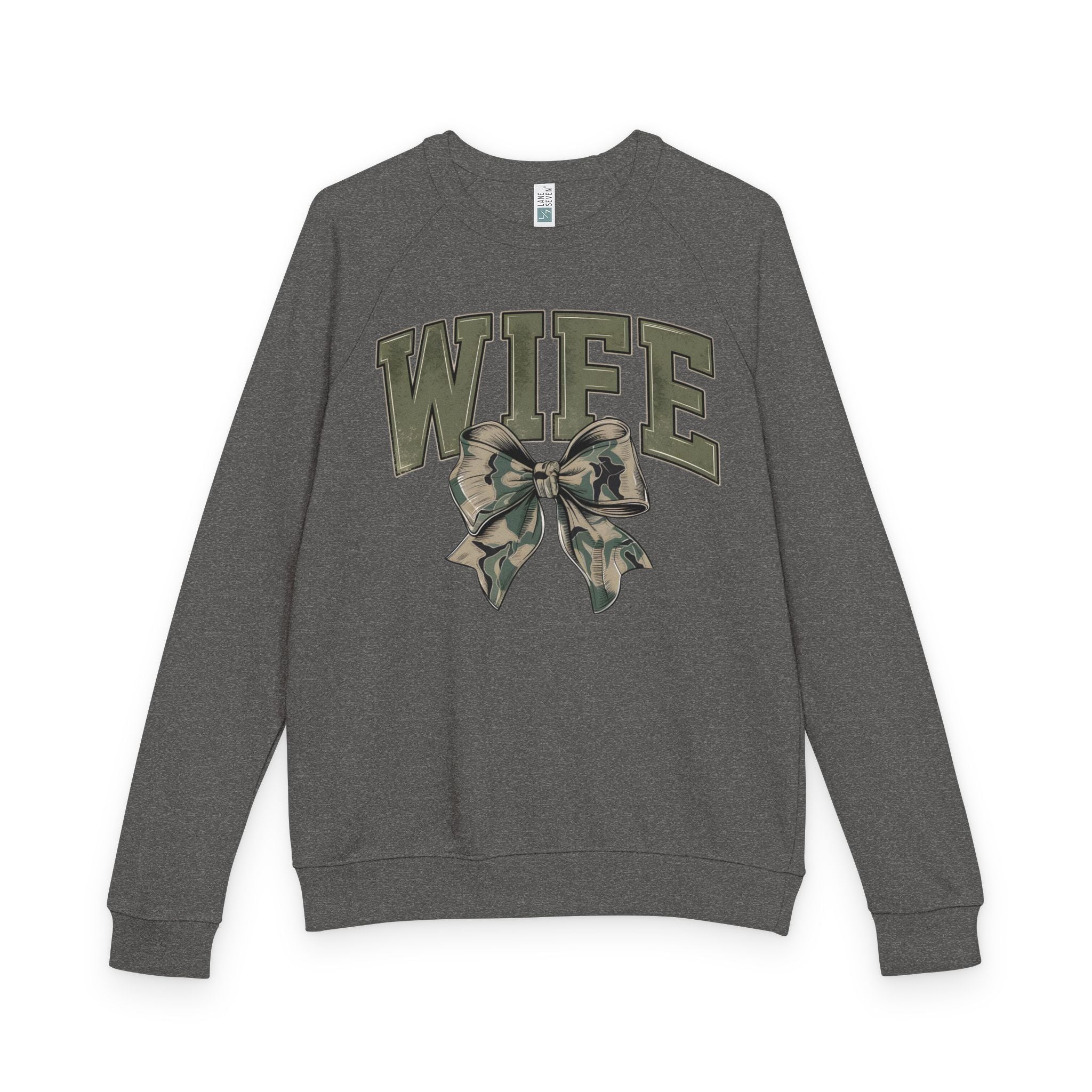 WIFE Camo Bow Crewneck Sweatshirt – Military-Inspired Cozy Pullover for Brides & Military Spouses