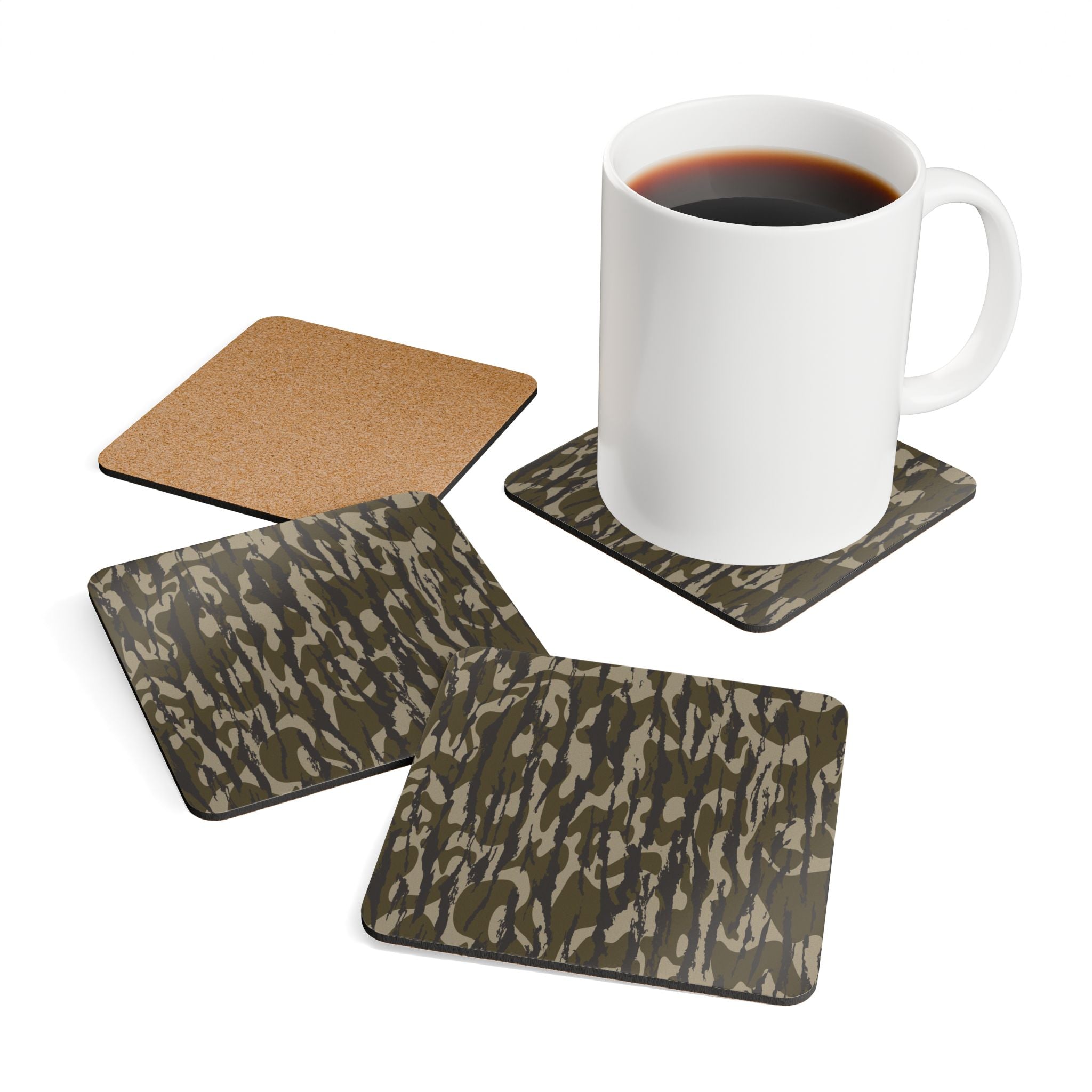 Trendy Camo Corkwood Coaster Set, Rustic Home Decor, Eco-Friendly Gifts, Drink Coasters, Unique Kitchen Accessories, Nature Lovers Gift