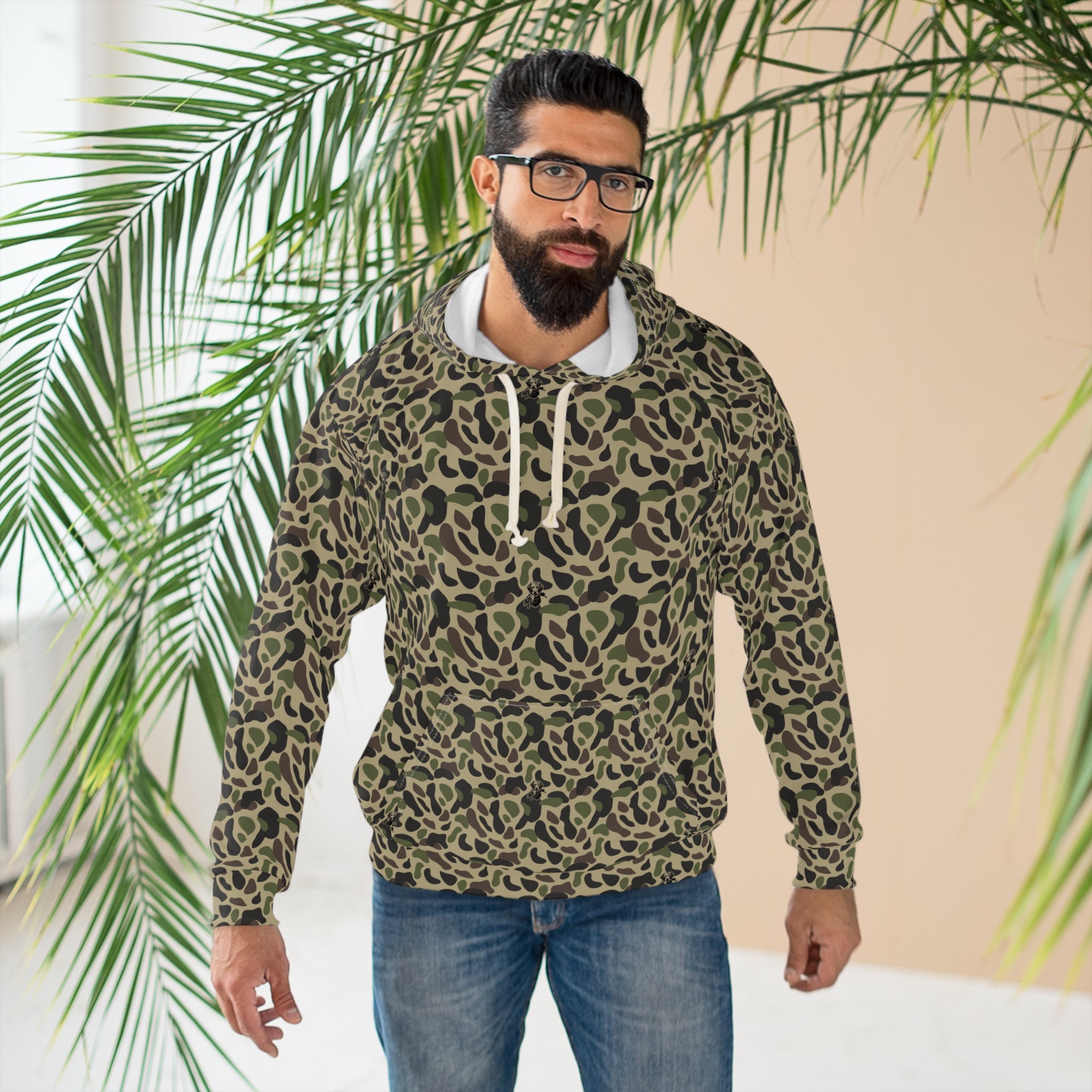 RiverDog Duck Hunting Camo All-Over Print Hoodie — Olive Green Animal Print Pullover