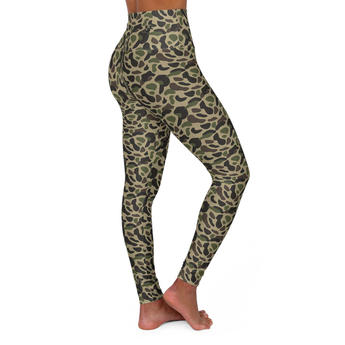 RiverDog Duck Hunting Camo High-Waist Yoga Leggings — Olive Green Leopard Print AOP