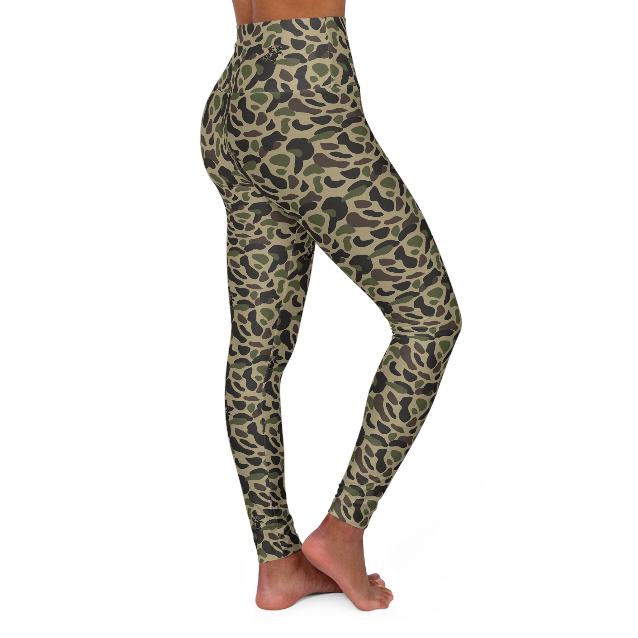RiverDog Duck Hunting Camo High-Waist Yoga Leggings — Olive Green Leopard Print AOP