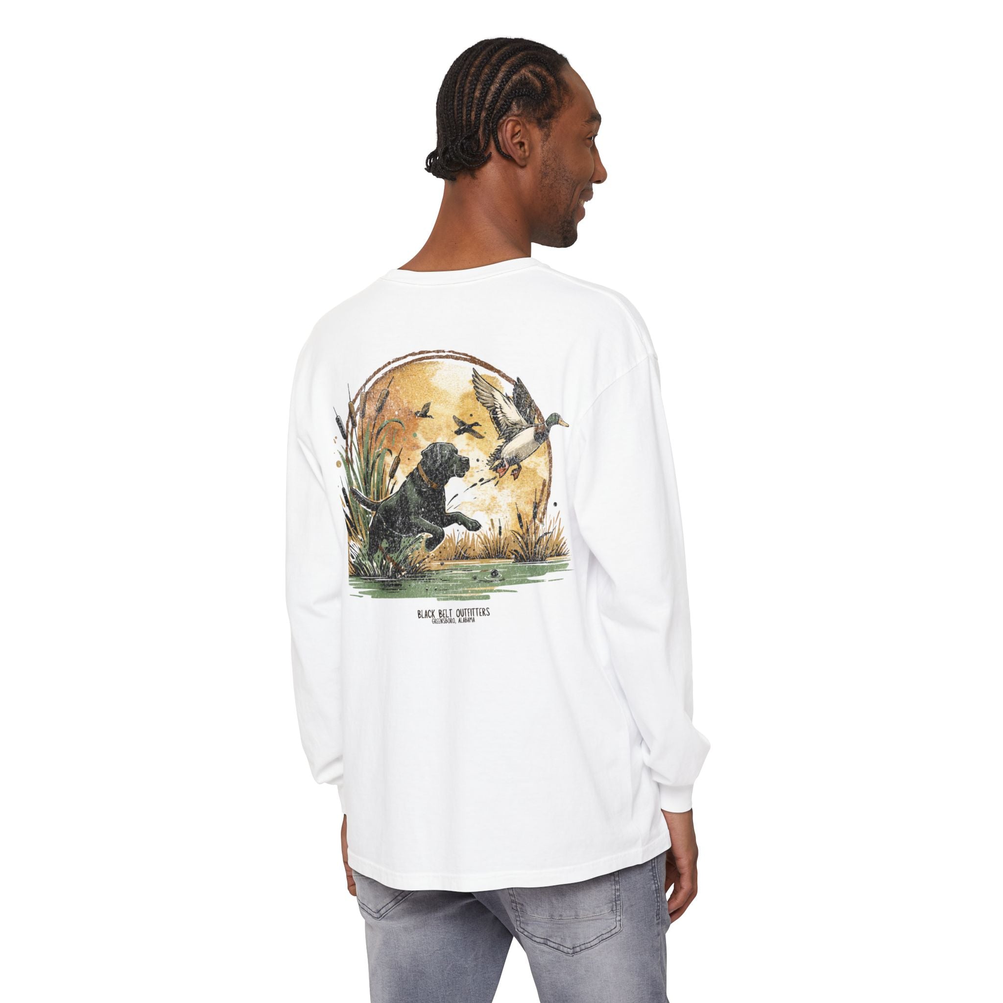 Duck Dog The Chase Unisex Garment-Dyed Long Sleeve T-Shirt, Casual Wear, Gift for Him/Her, Streetwear, Everyday Comfort, Comfortable Layering