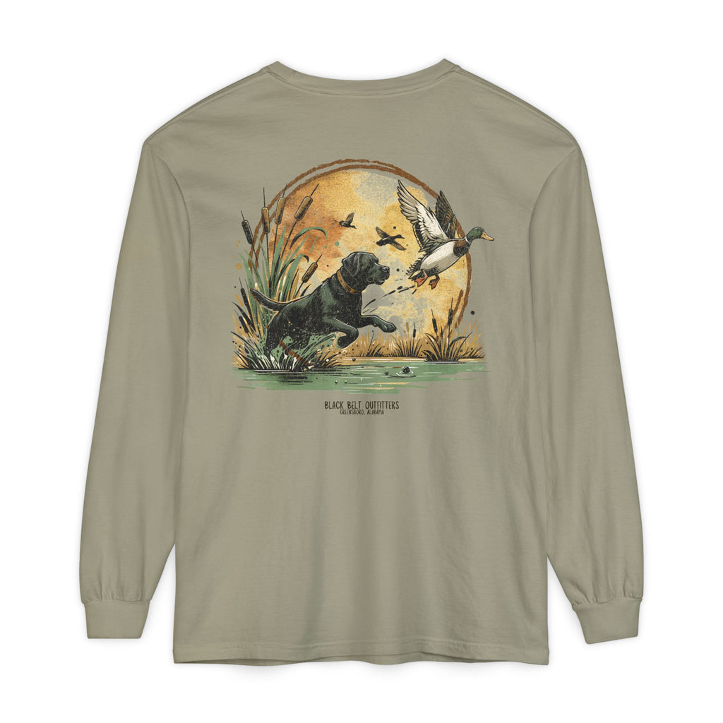 Duck Dog The Chase Unisex Garment-Dyed Long Sleeve T-Shirt, Casual Wear, Gift for Him/Her, Streetwear, Everyday Comfort, Comfortable Layering