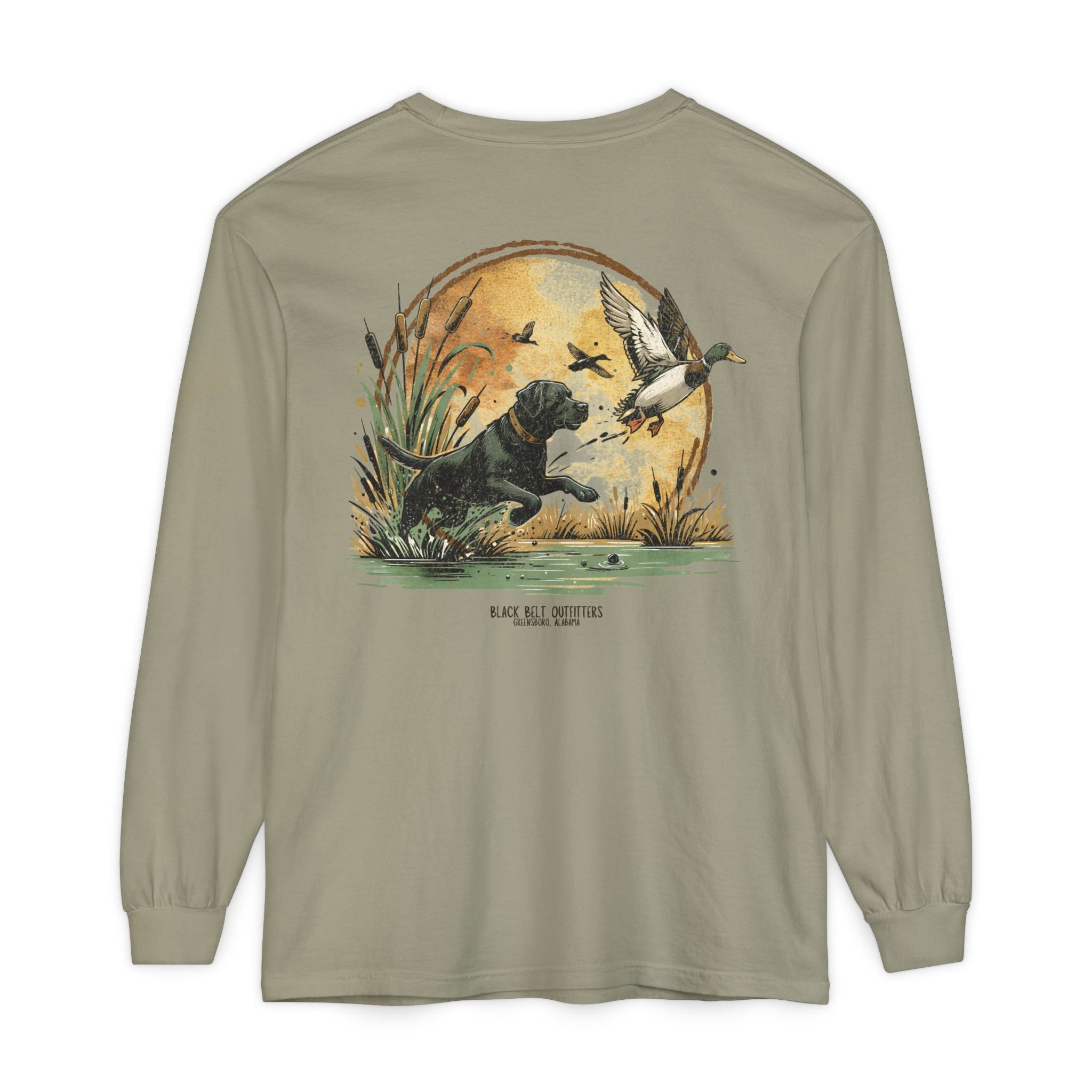 Duck Dog The Chase Unisex Garment-Dyed Long Sleeve T-Shirt, Casual Wear, Gift for Him/Her, Streetwear, Everyday Comfort, Comfortable Layering