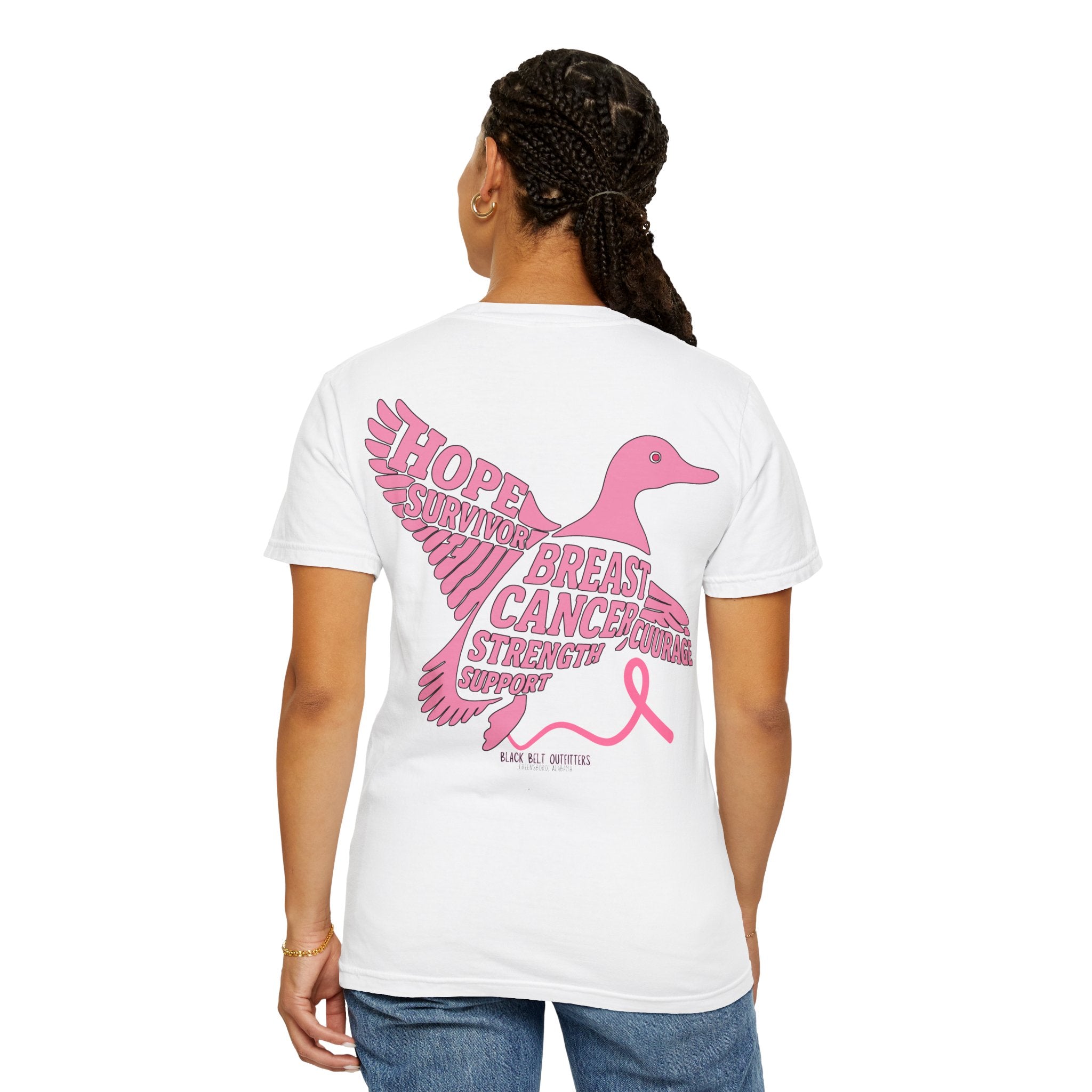 Breast Cancer Awareness Flying Duck T-Shirt, Unisex Tee for October Events, Gift for Fighters, Pink Ribbon Shirt, Supportive Apparel, Charity Fundraiser