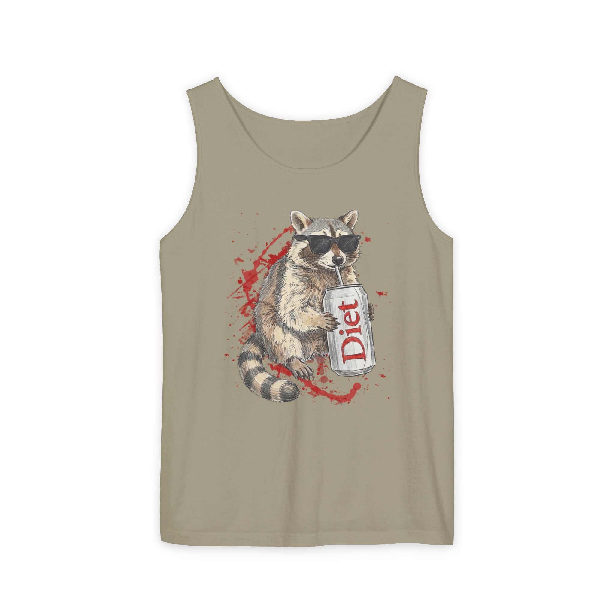 Soda Drinking, Sunglasses, Raccoon Tank Top