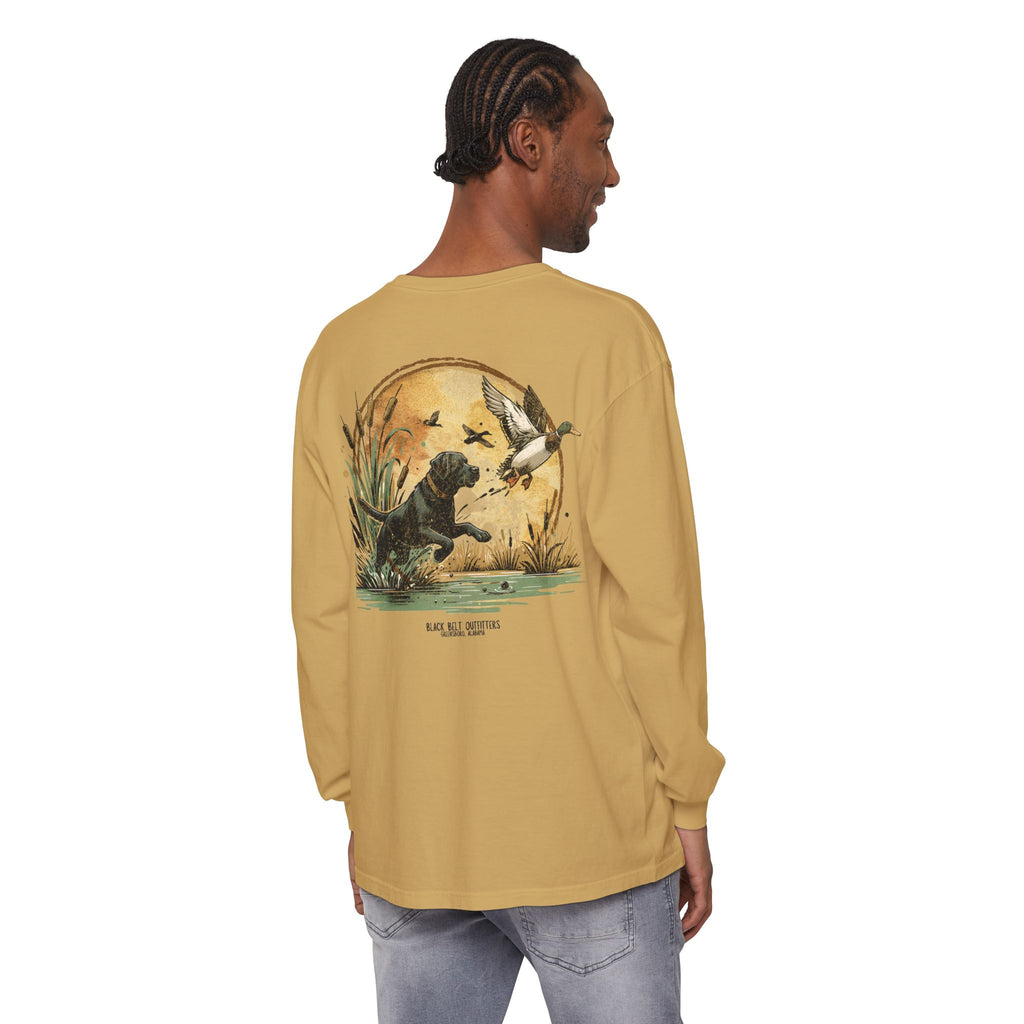 Duck Dog The Chase Unisex Garment-Dyed Long Sleeve T-Shirt, Casual Wear, Gift for Him/Her, Streetwear, Everyday Comfort, Comfortable Layering