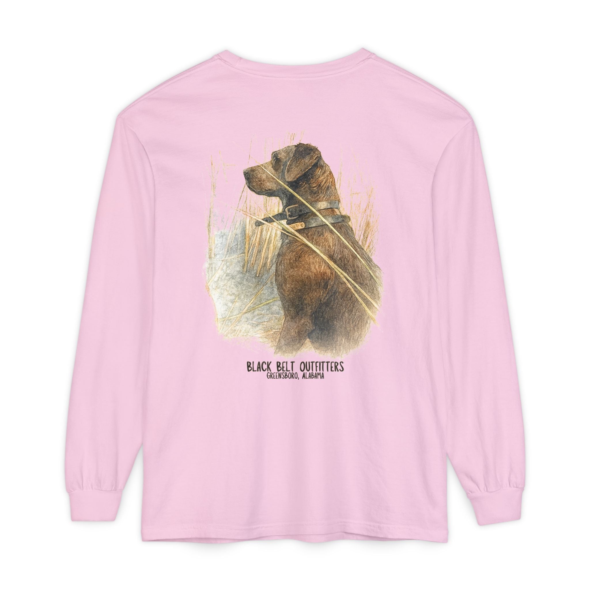 Mae the Duck Dog Lab Unisex Garment-Dyed Long Sleeve T-Shirt, Casual Wear, Gift for Him/Her, Streetwear, Everyday Comfort, Comfortable Layering