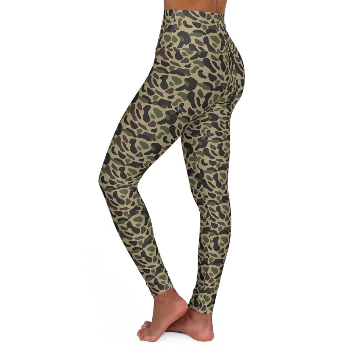 RiverDog Duck Hunting Camo High-Waist Yoga Leggings — Olive Green Leopard Print AOP