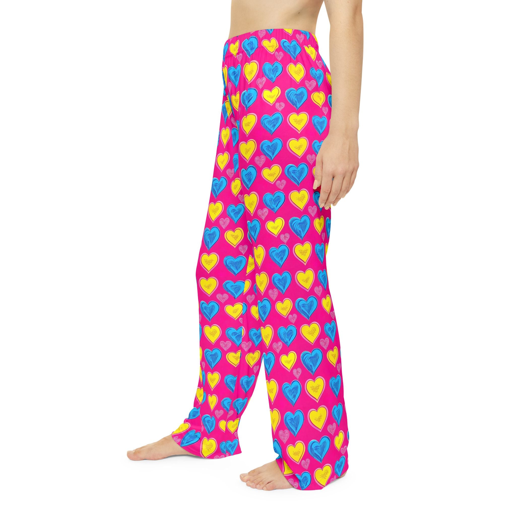 Women's Heart-Print Pajama Pants — Bright Pink All-Over-Print Sleep Lounge Pants