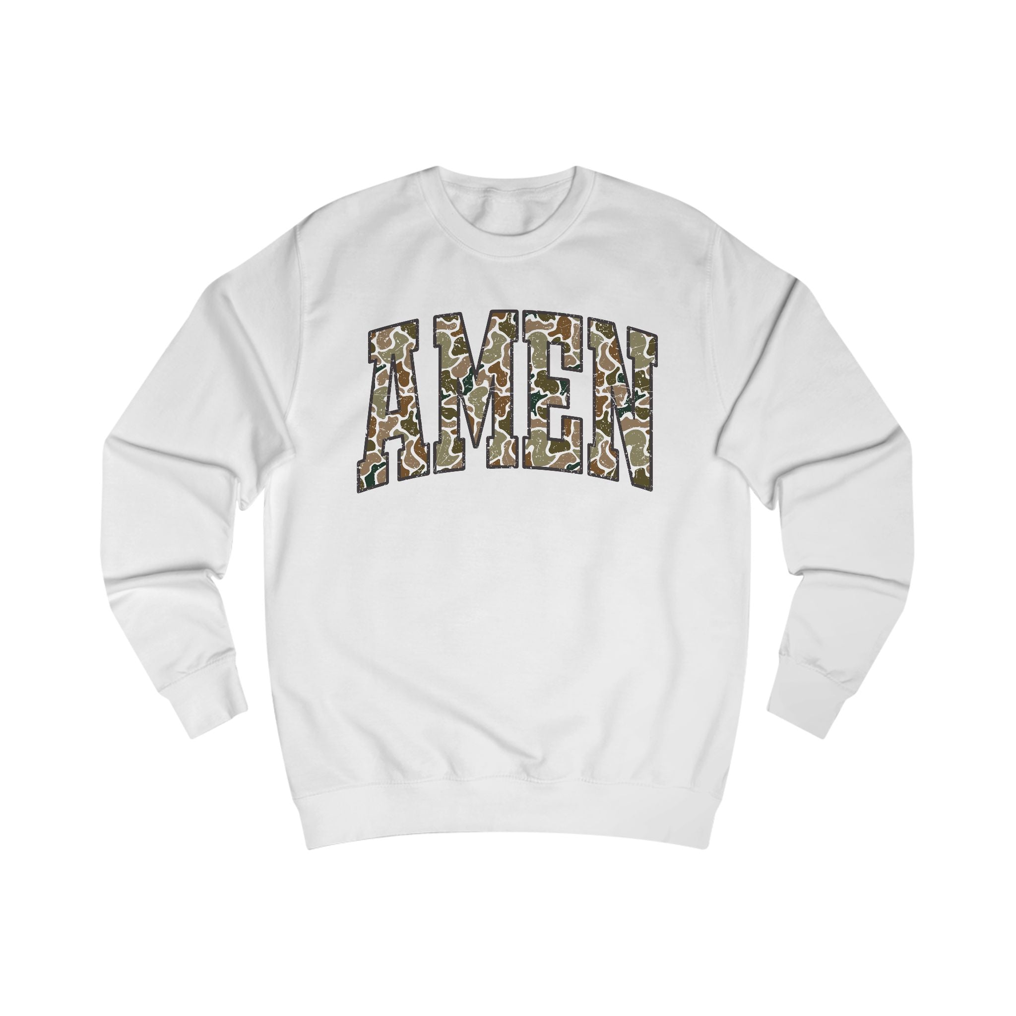 Camo Amen Unisex Sweatshirt, Cozy Graphic Sweater, Casual Gift, Perfect for Fall, Statement Apparel, Inspiring Fashion