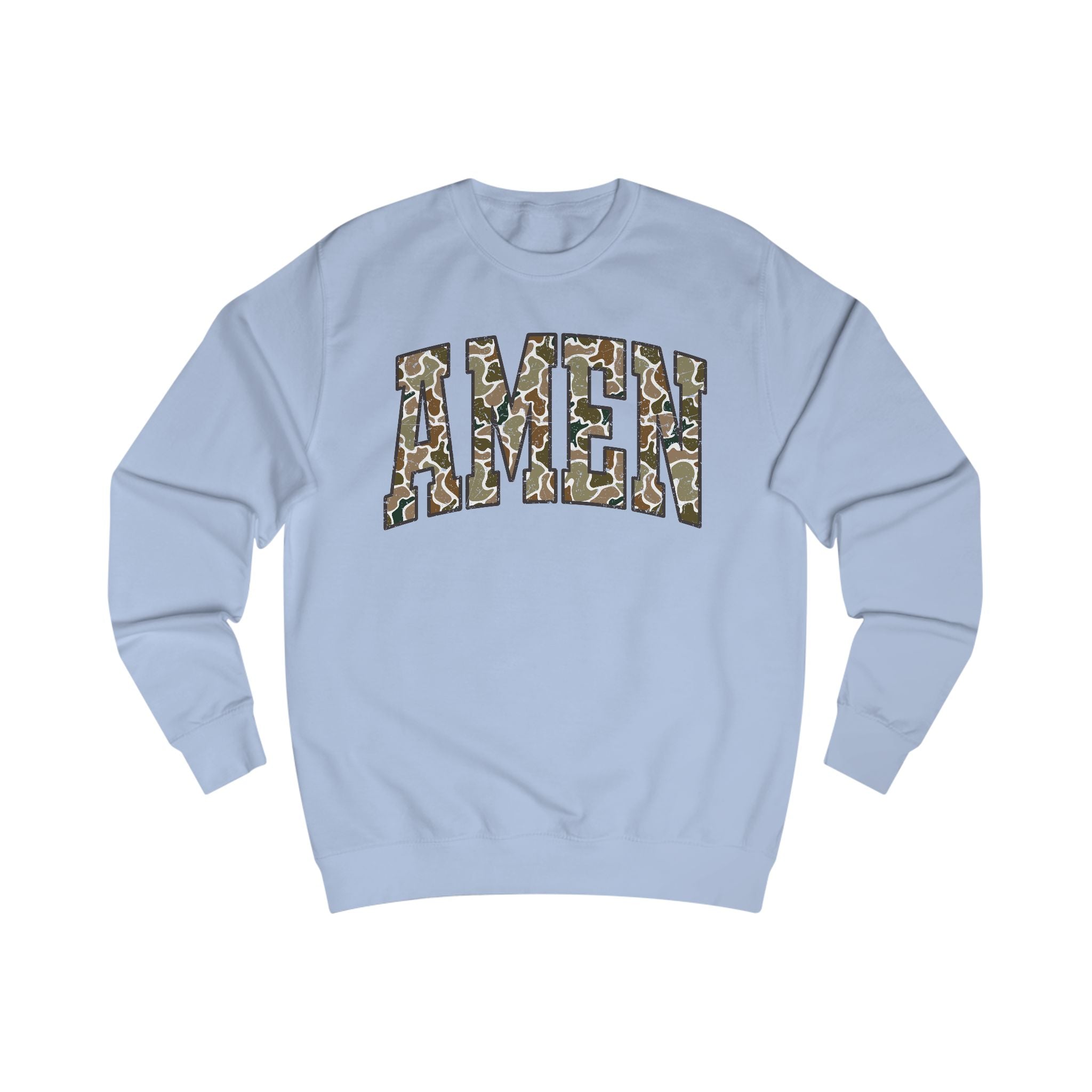 Camo Amen Unisex Sweatshirt, Cozy Graphic Sweater, Casual Gift, Perfect for Fall, Statement Apparel, Inspiring Fashion