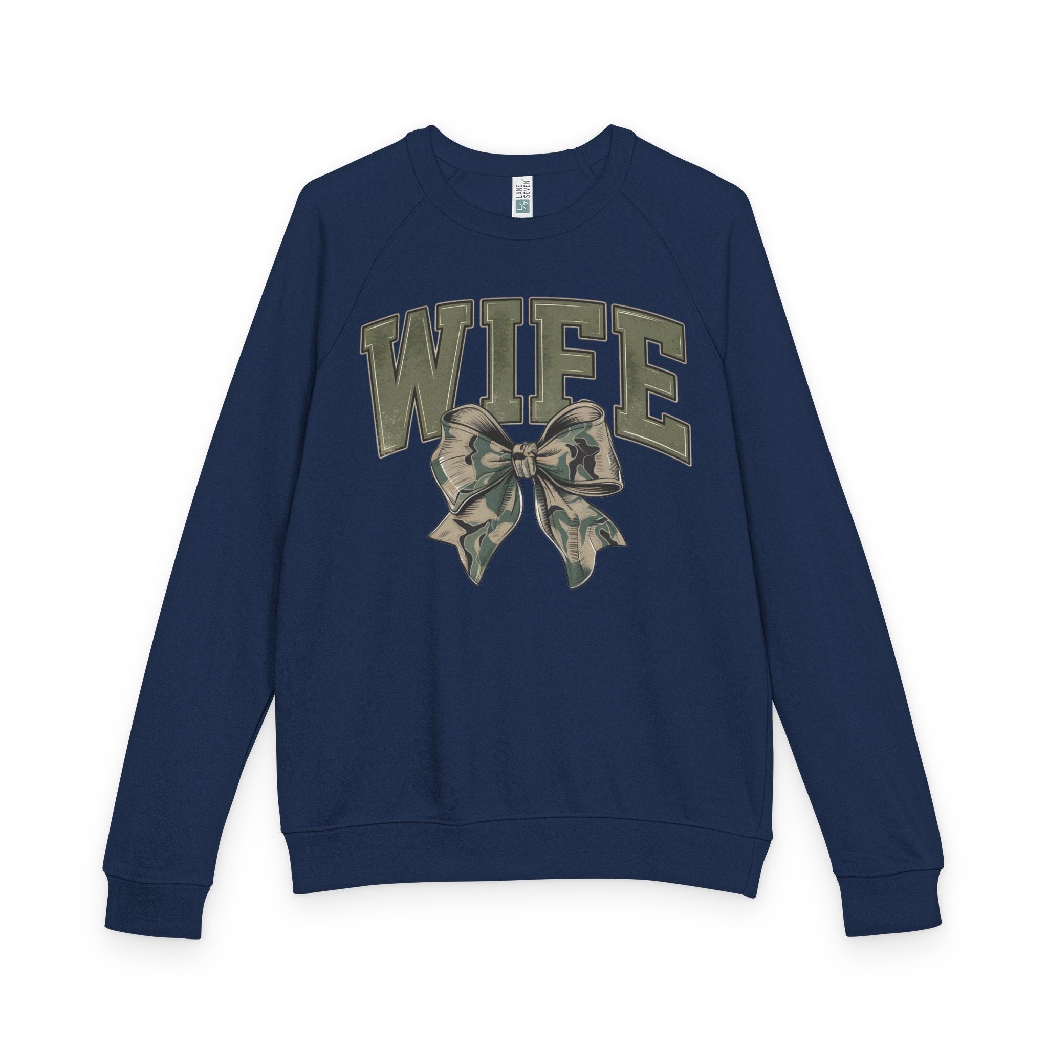 WIFE Camo Bow Crewneck Sweatshirt – Military-Inspired Cozy Pullover for Brides & Military Spouses
