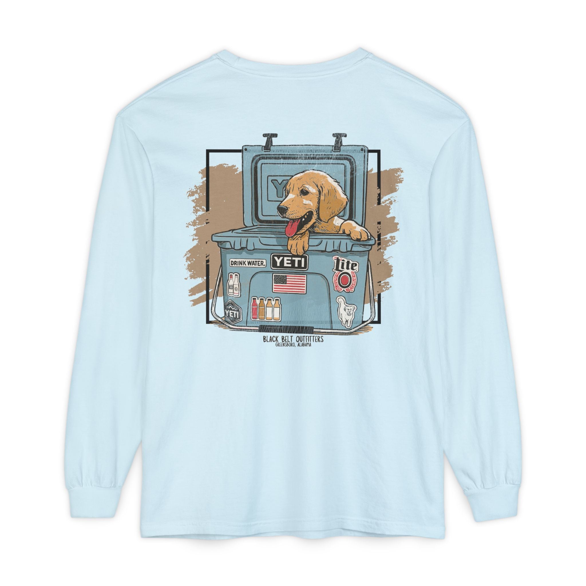 Lab Puppy in Cooler Unisex Garment-Dyed Long Sleeve T-Shirt, Casual Wear, Gift for Him/Her, Streetwear, Everyday Comfort, Comfortable Layering