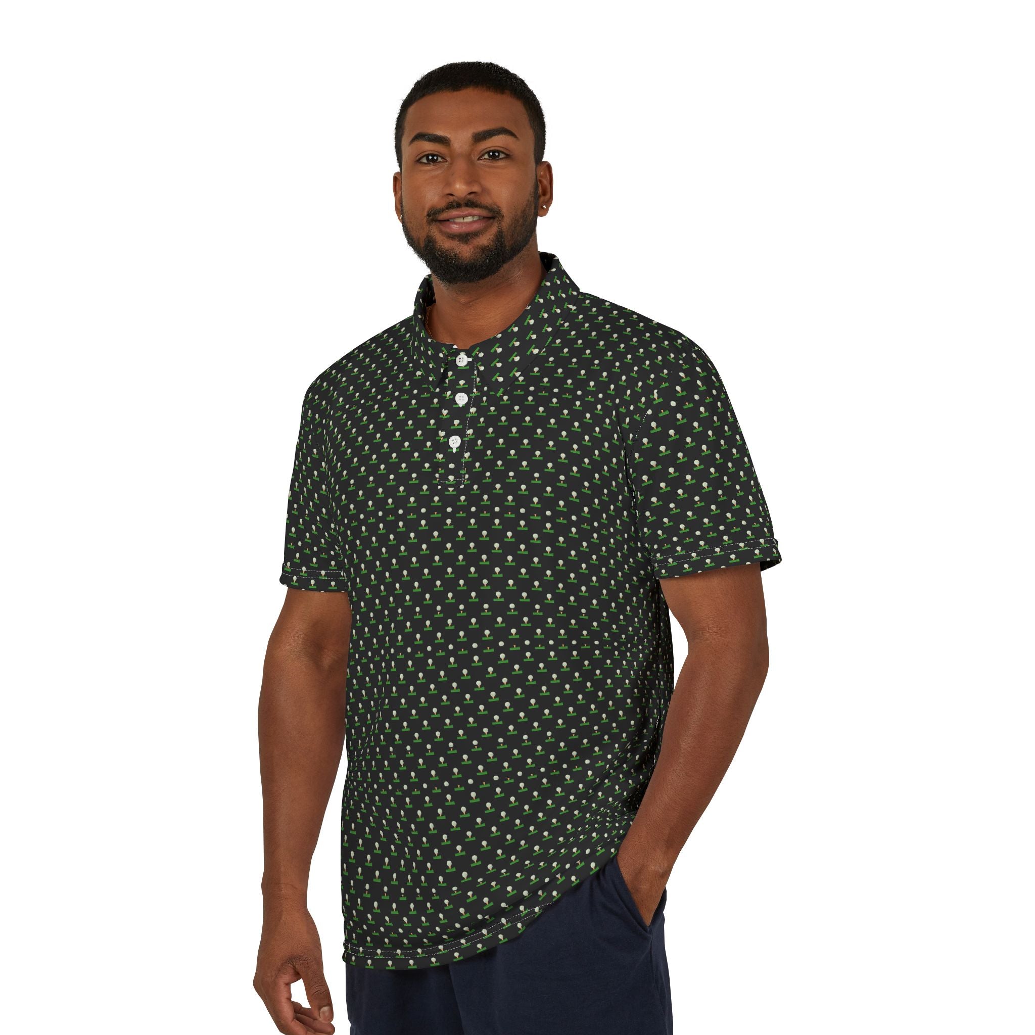 Teed Up Golf Pattern Unisex Polo Shirt, Casual Wear for Men & Women, Perfect for Summer Outings, Beach Days, Family Gatherings