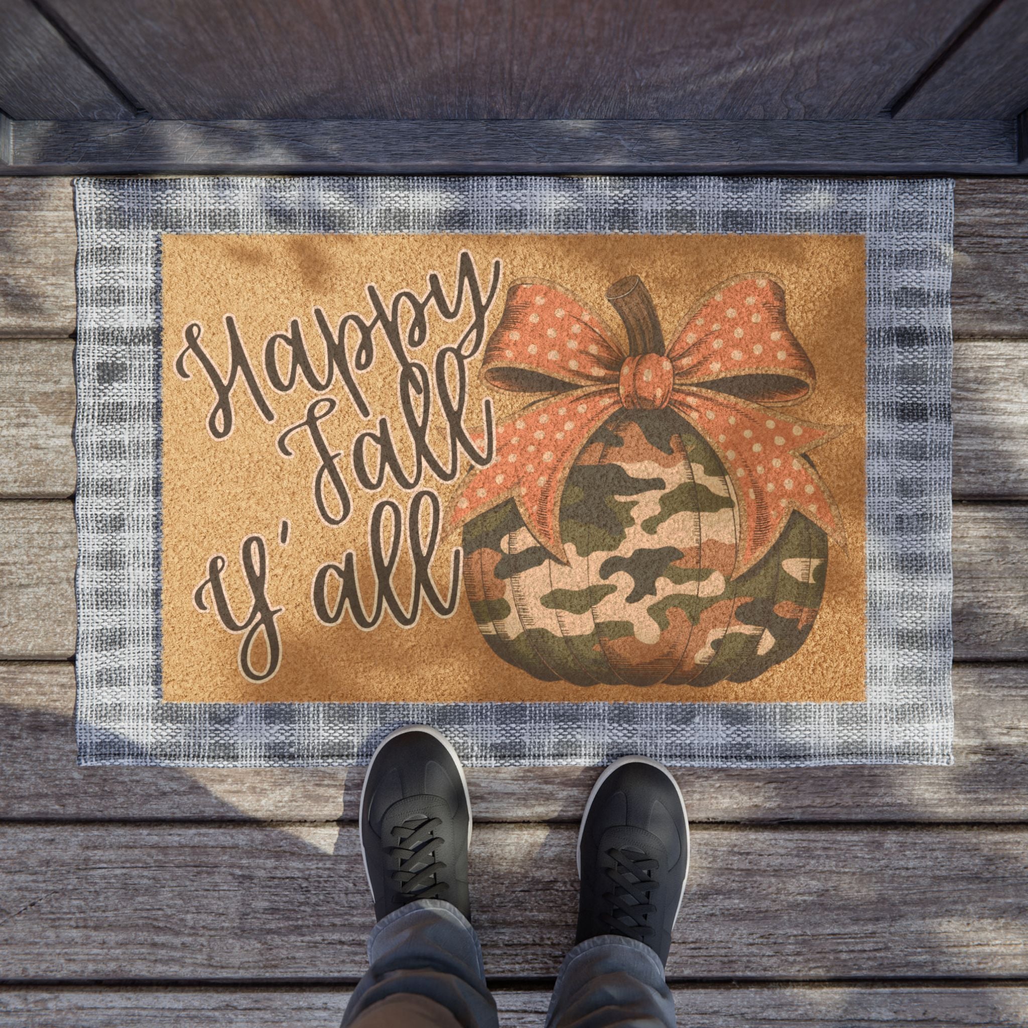 Fall Pumpkin Doormat, Happy Fall Y'all Entrance Mat, Autumn Home Decor, Seasonal Welcome Mat, Halloween Gift Idea, Rustic Front Door Mat