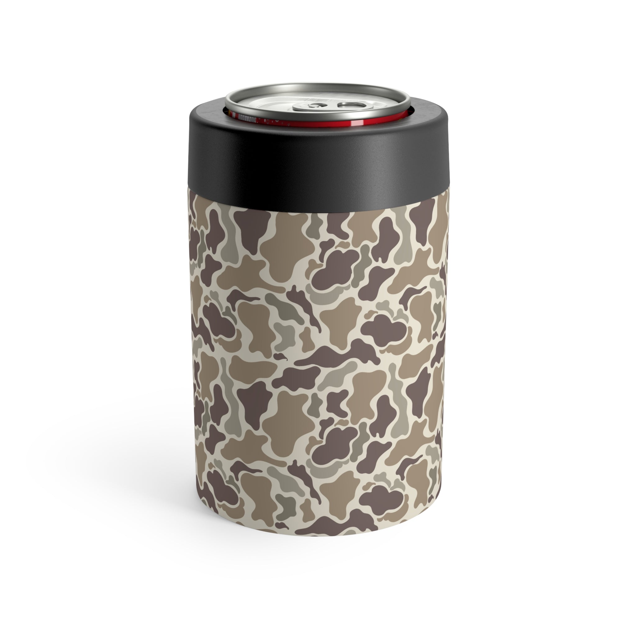 Light Brown Camo Can Holder, Rustic Drink Insulator, Camping Accessory, Outdoor Party Favor, Unique Gifts for Him