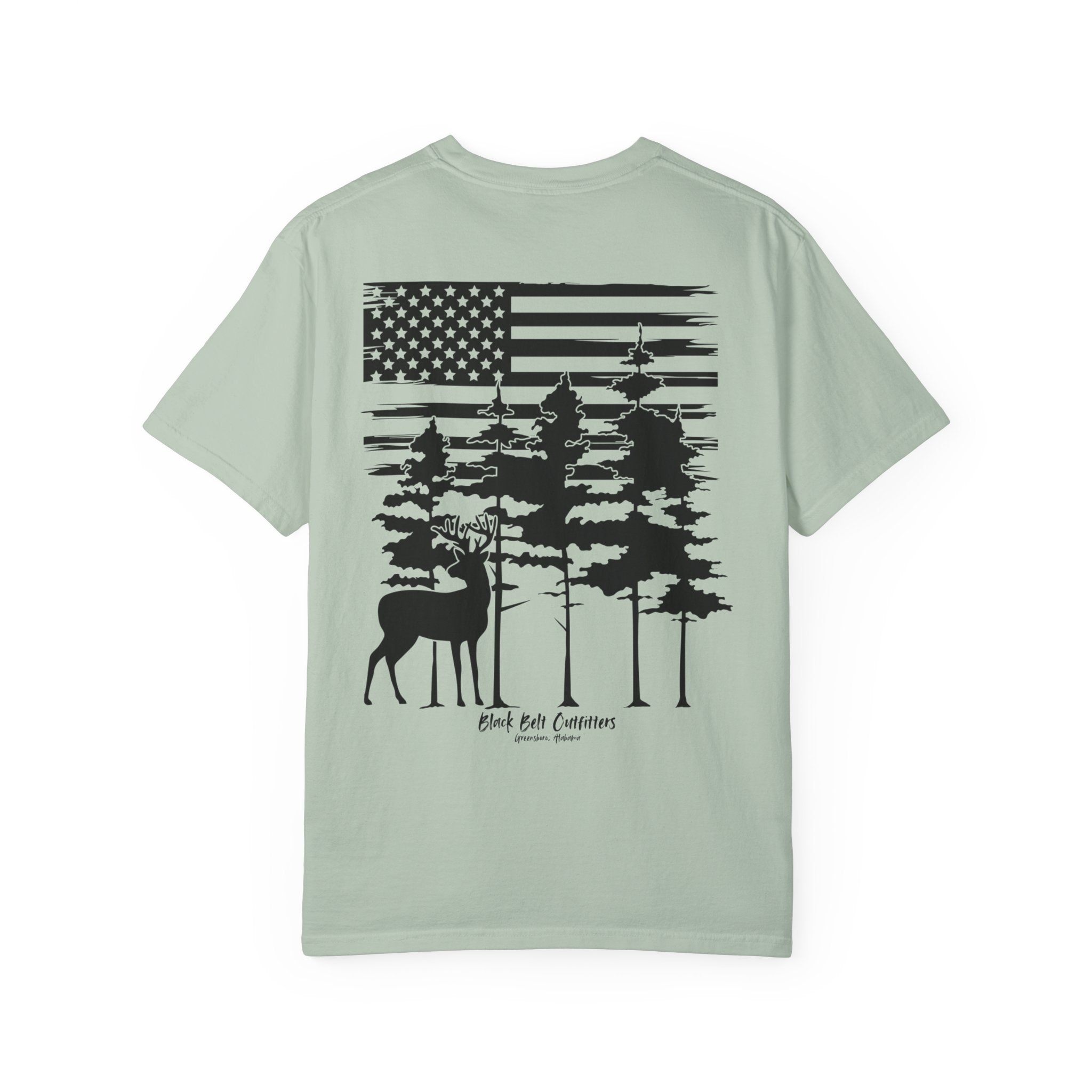 American Flag Whitetail  Unisex Garment-Dyed Pocket T-Shirt