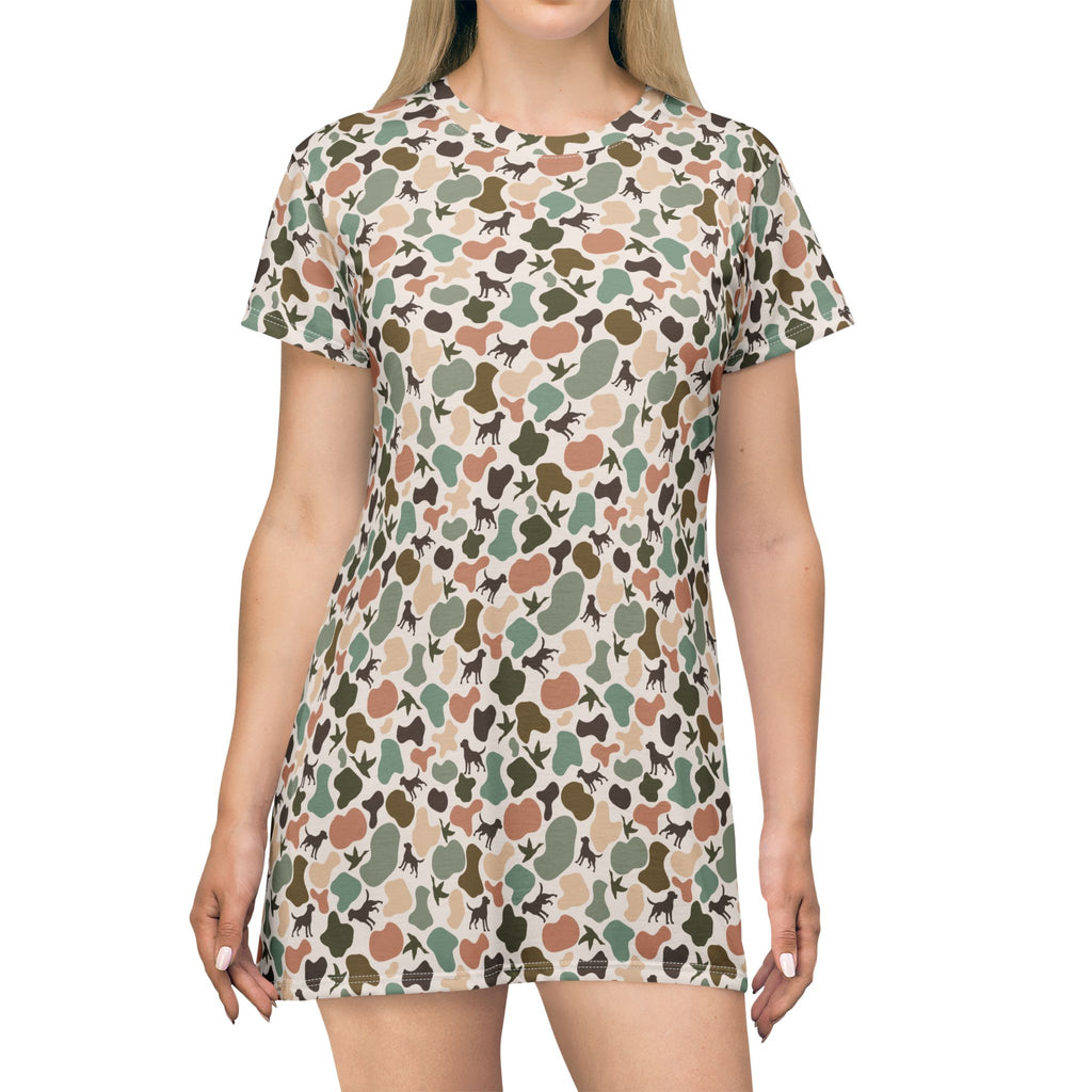 Trendy Duck Camo T-Shirt Dress — All-Over Print Casual A-Line Dress