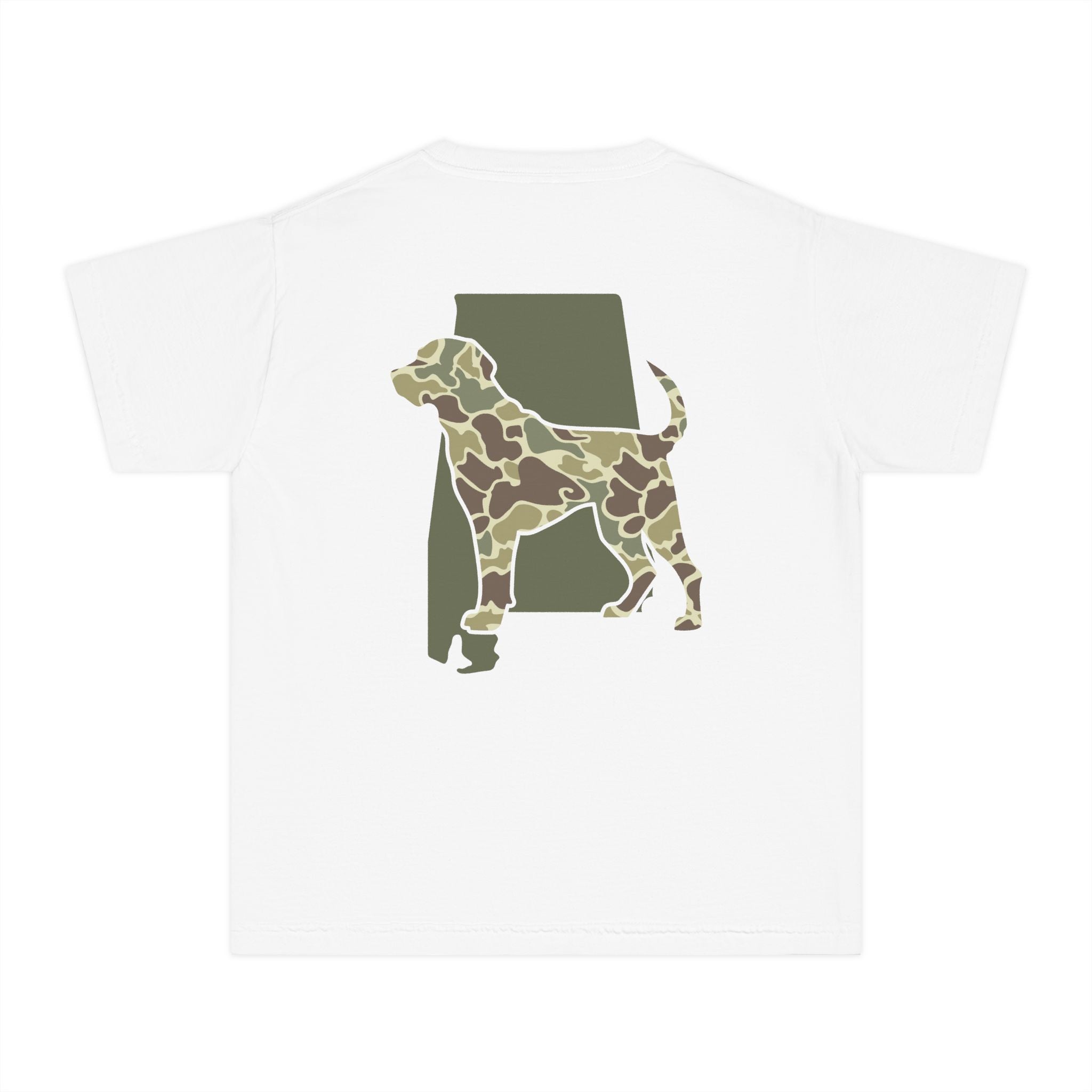 Alabama Camo Hunting Dog Youth Midweight Tee - Fun Farm-Themed Shirt