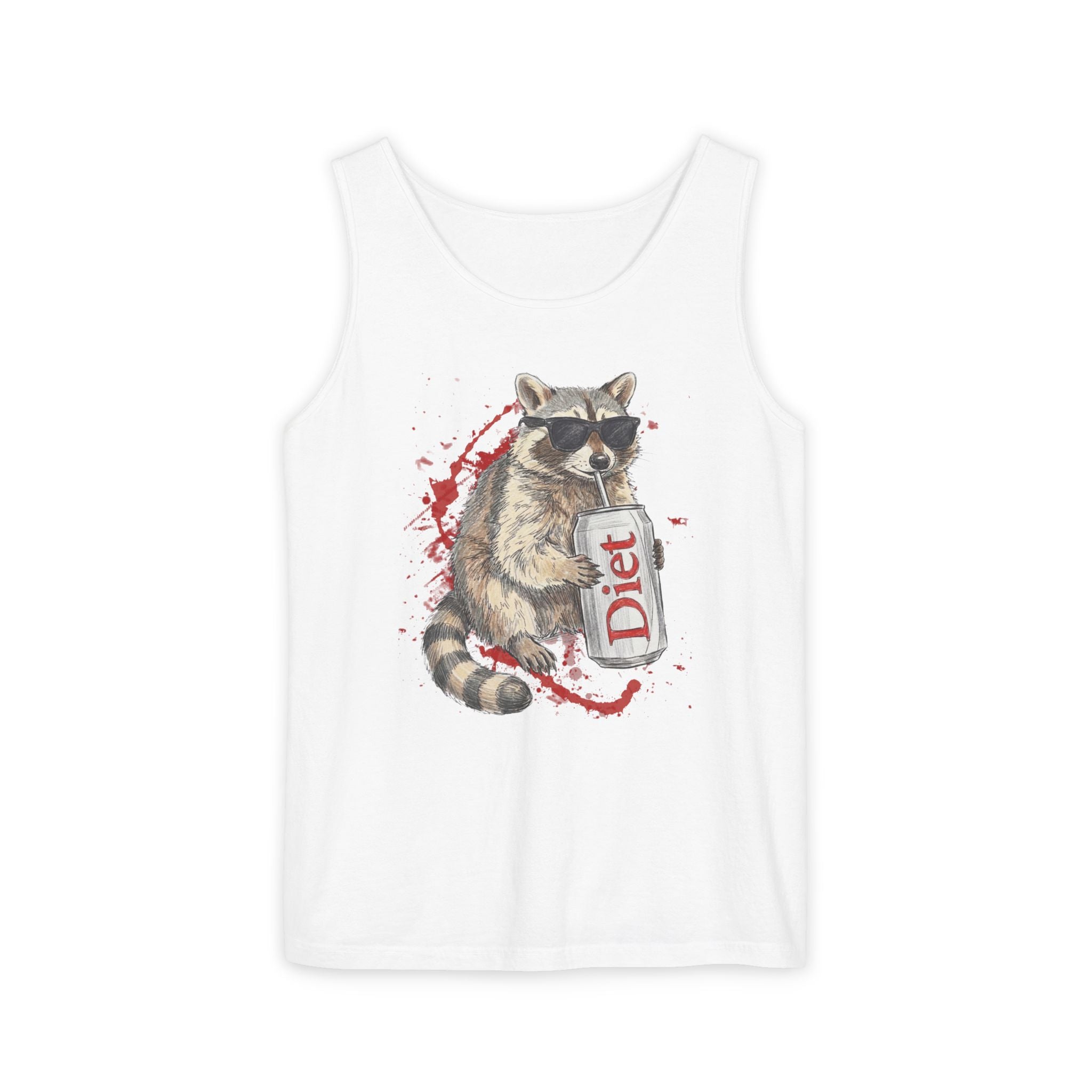 Soda Drinking, Sunglasses, Raccoon Tank Top