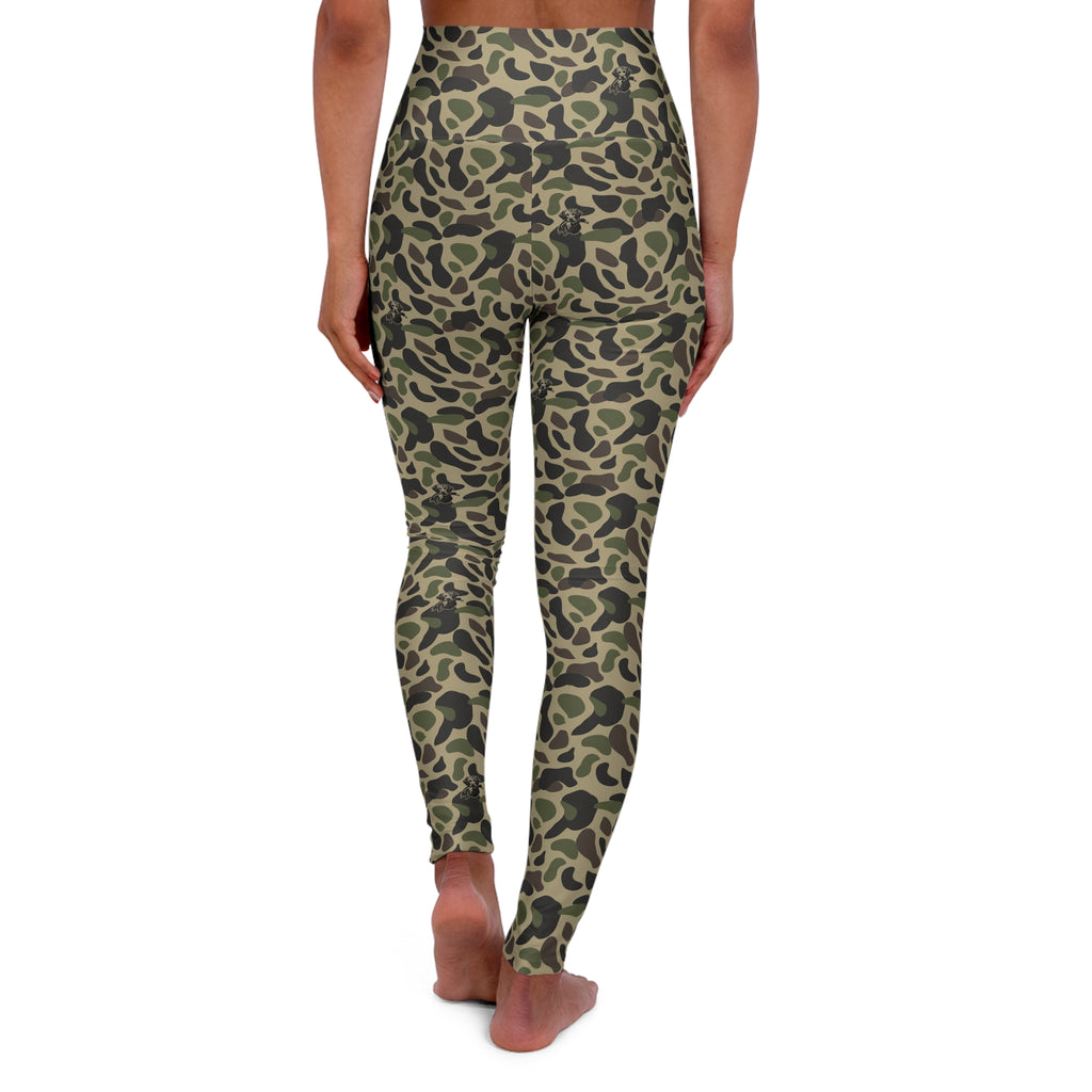 RiverDog Duck Hunting Camo High-Waist Yoga Leggings — Olive Green Leopard Print AOP