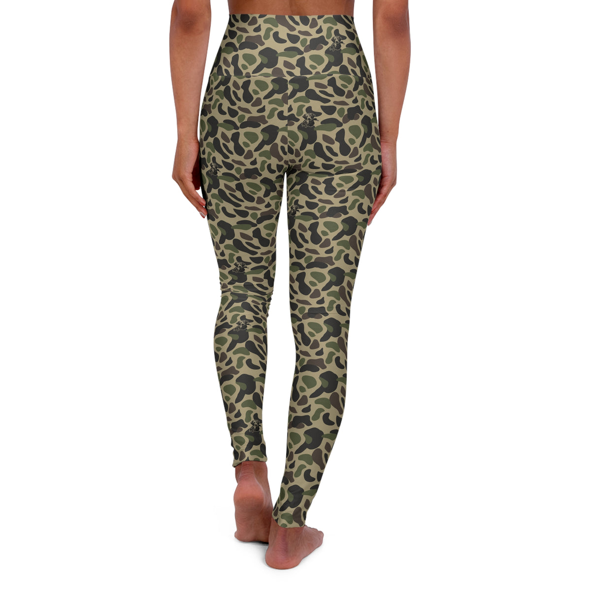 RiverDog Duck Hunting Camo High-Waist Yoga Leggings — Olive Green Leopard Print AOP