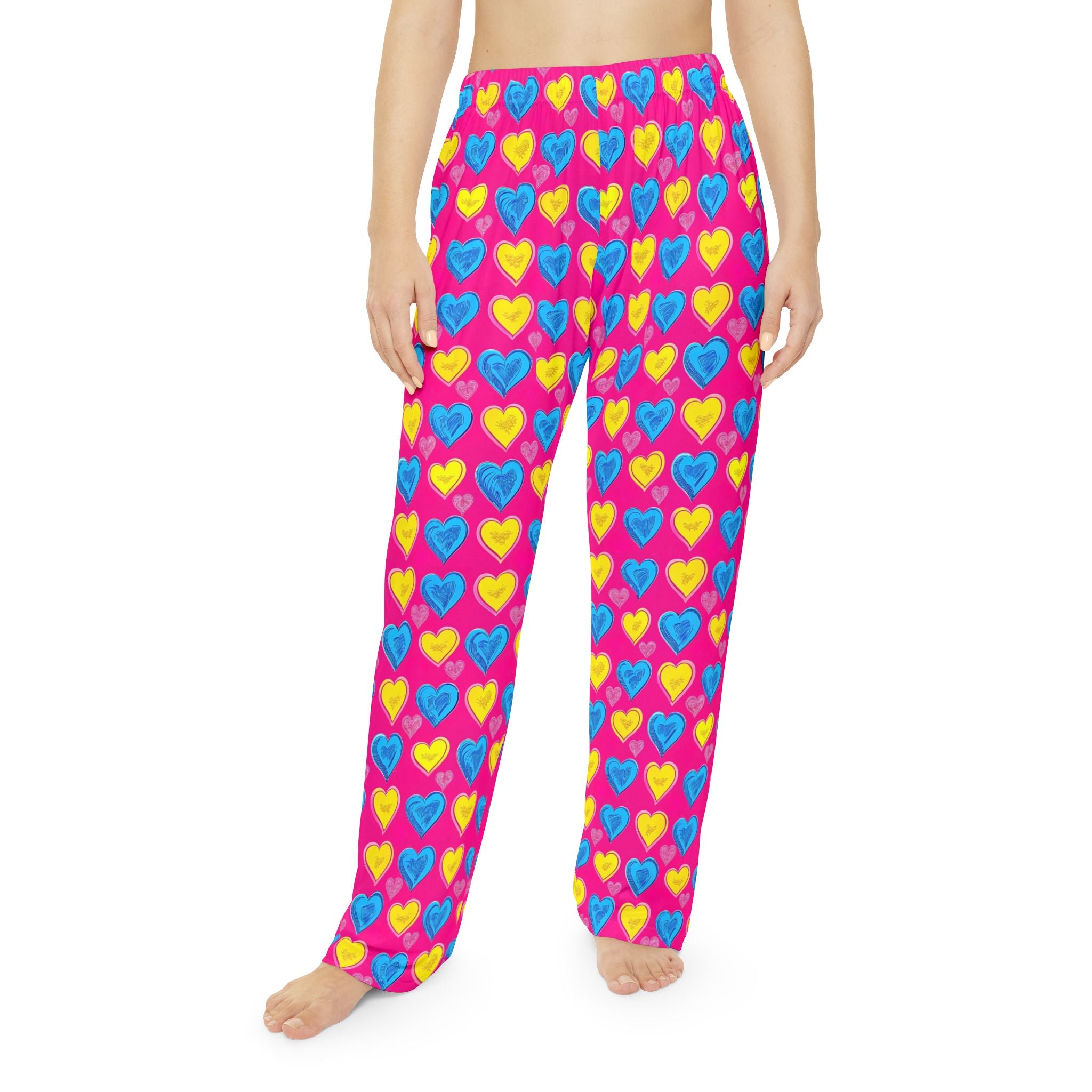 Women's Heart-Print Pajama Pants — Bright Pink All-Over-Print Sleep Lounge Pants