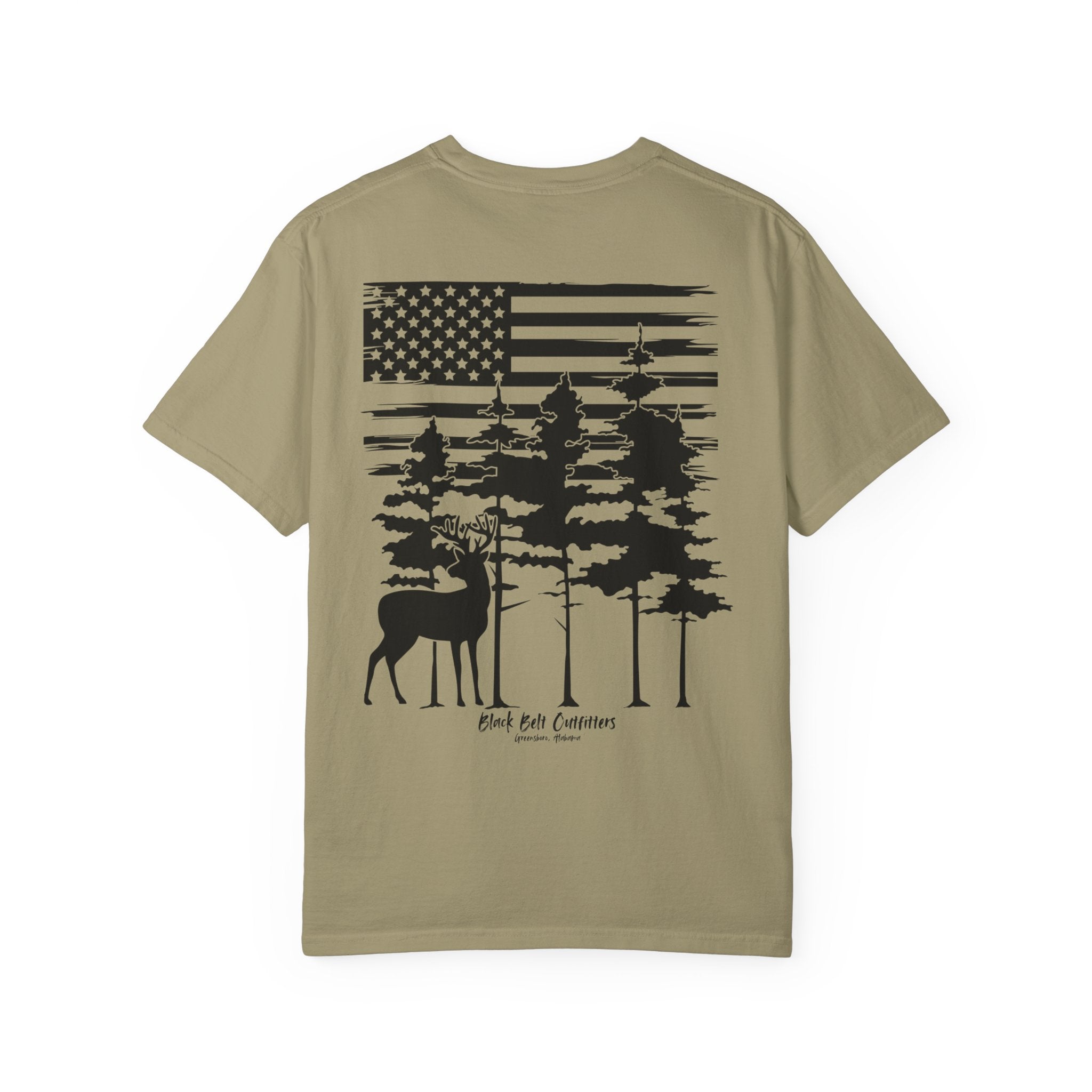 American Flag Whitetail  Unisex Garment-Dyed Pocket T-Shirt