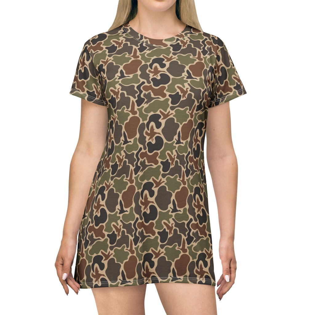 Duck Camo T-Shirt Dress — All-Over Print Casual A-Line Dress