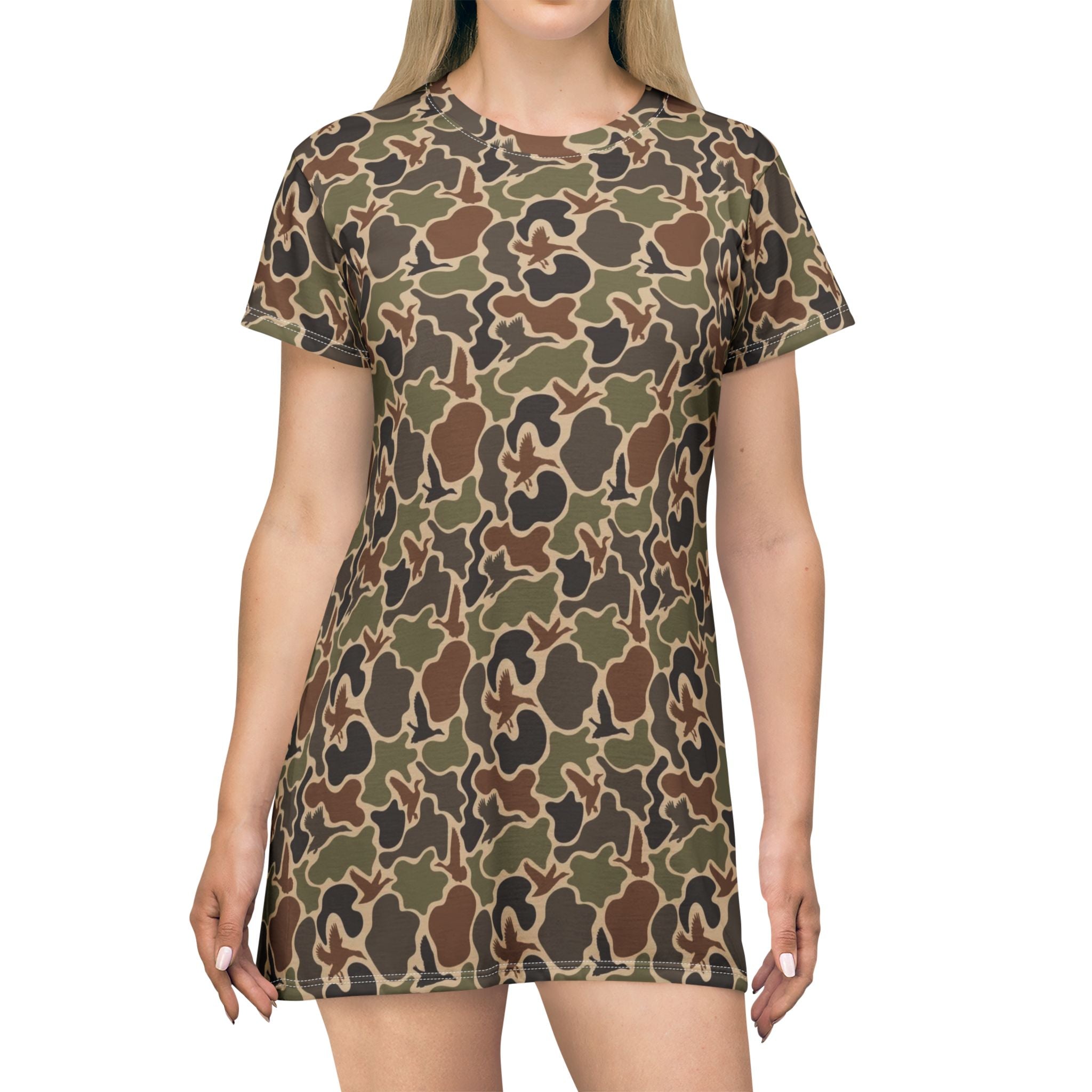 Duck Camo T-Shirt Dress — All-Over Print Casual A-Line Dress