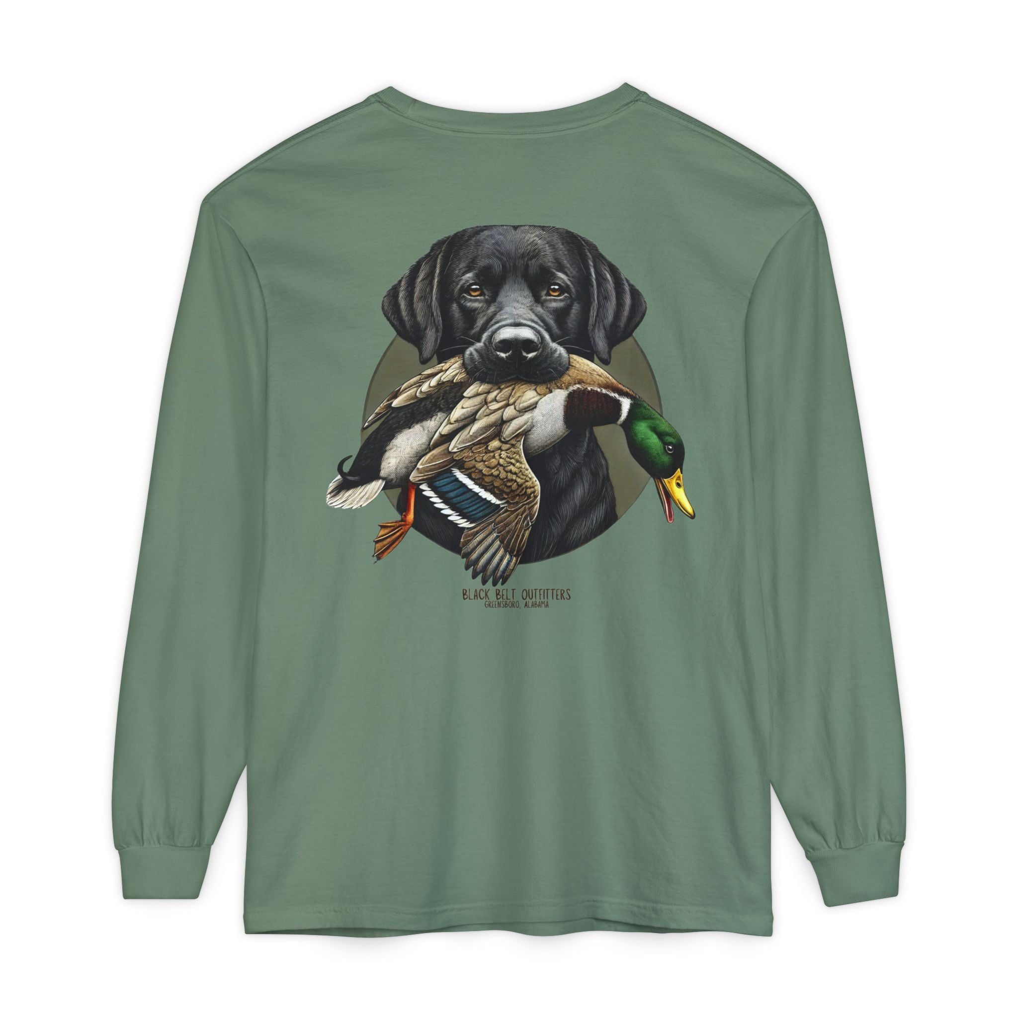 Black Lab Duck Dog Unisex Garment-Dyed Long Sleeve T-Shirt, Casual Wear, Gift for Him/Her, Streetwear, Everyday Comfort, Comfortable Layering