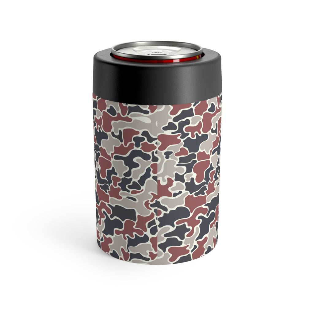 Crimson Grey Collegiate Camo Can Holder, Rustic Drink Insulator, Camping Accessory, Outdoor Party Favor, Unique Gifts for Him
