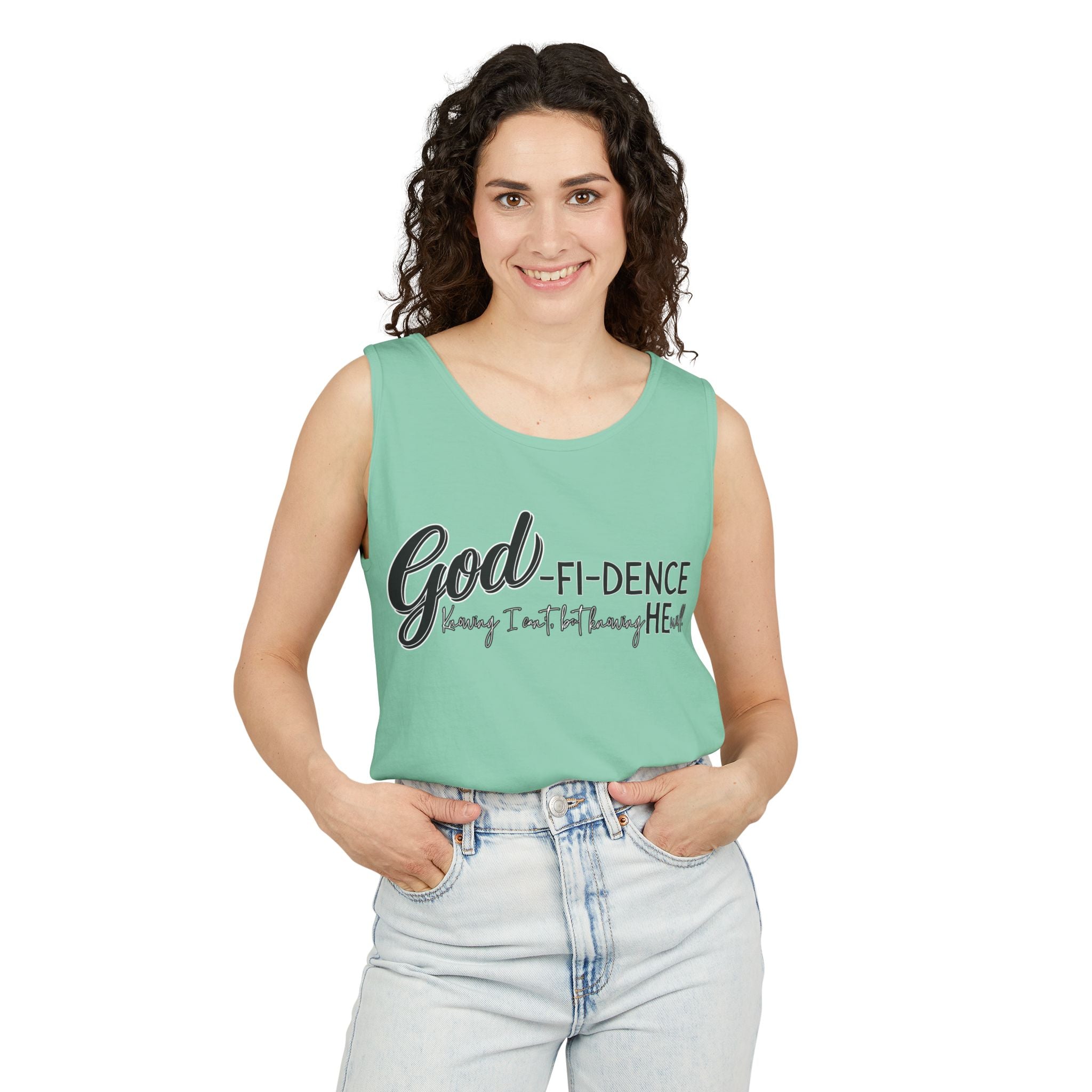 God-Fi-dence Garment-Dyed Tank Top | Faith-Inspired Summer Apparel, Christian Gifts, Casual Wear, Workout Tank, Inspirational Quotes