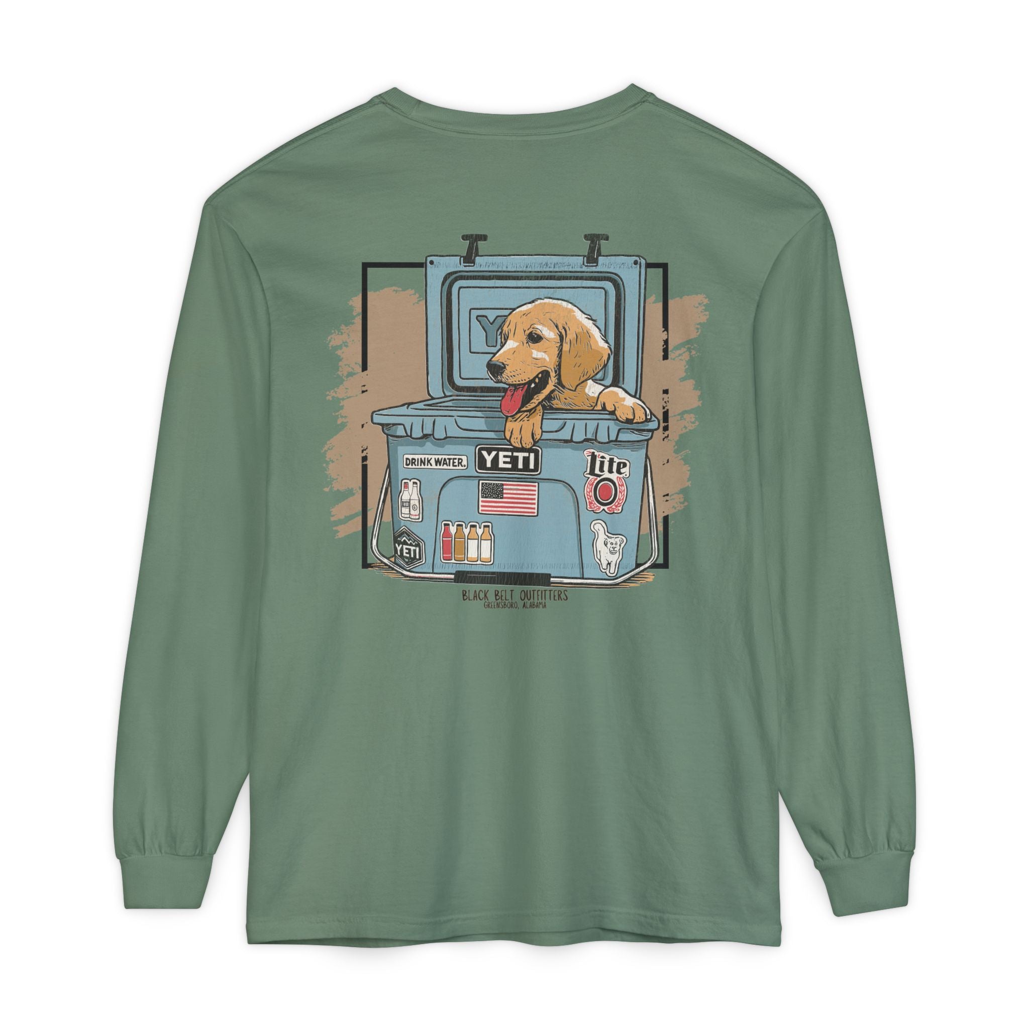 Lab Puppy in Cooler Unisex Garment-Dyed Long Sleeve T-Shirt, Casual Wear, Gift for Him/Her, Streetwear, Everyday Comfort, Comfortable Layering