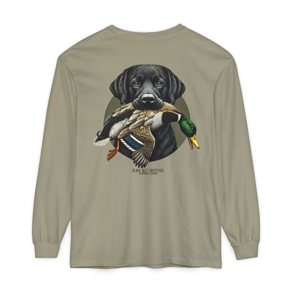 Black Lab Duck Dog Unisex Garment-Dyed Long Sleeve T-Shirt, Casual Wear, Gift for Him/Her, Streetwear, Everyday Comfort, Comfortable Layering